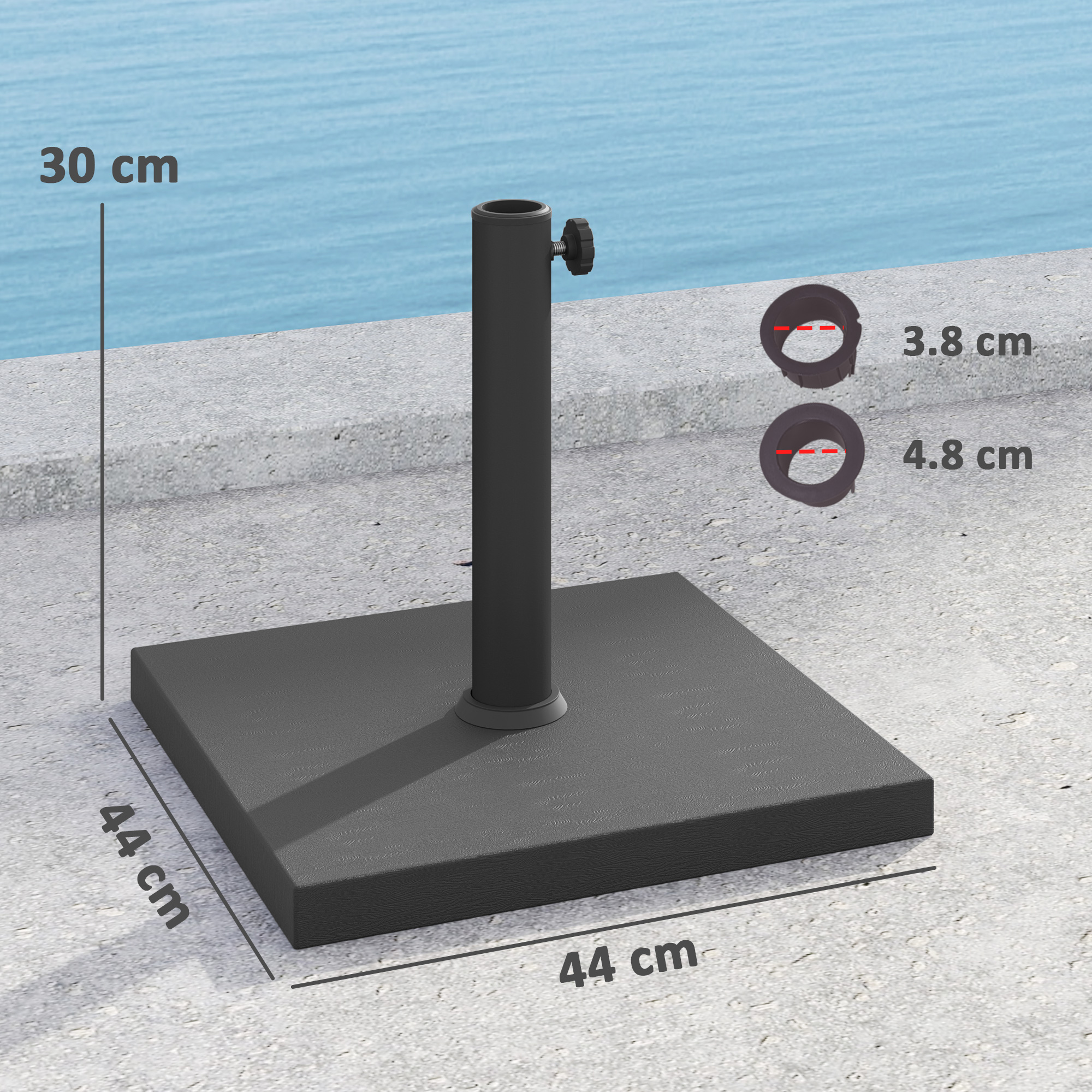Baza Patrata  pentru Umbrela de 14.5 kg cu Manivela, din HDPE si Beton, 44x44x30 cm, Negru [2]