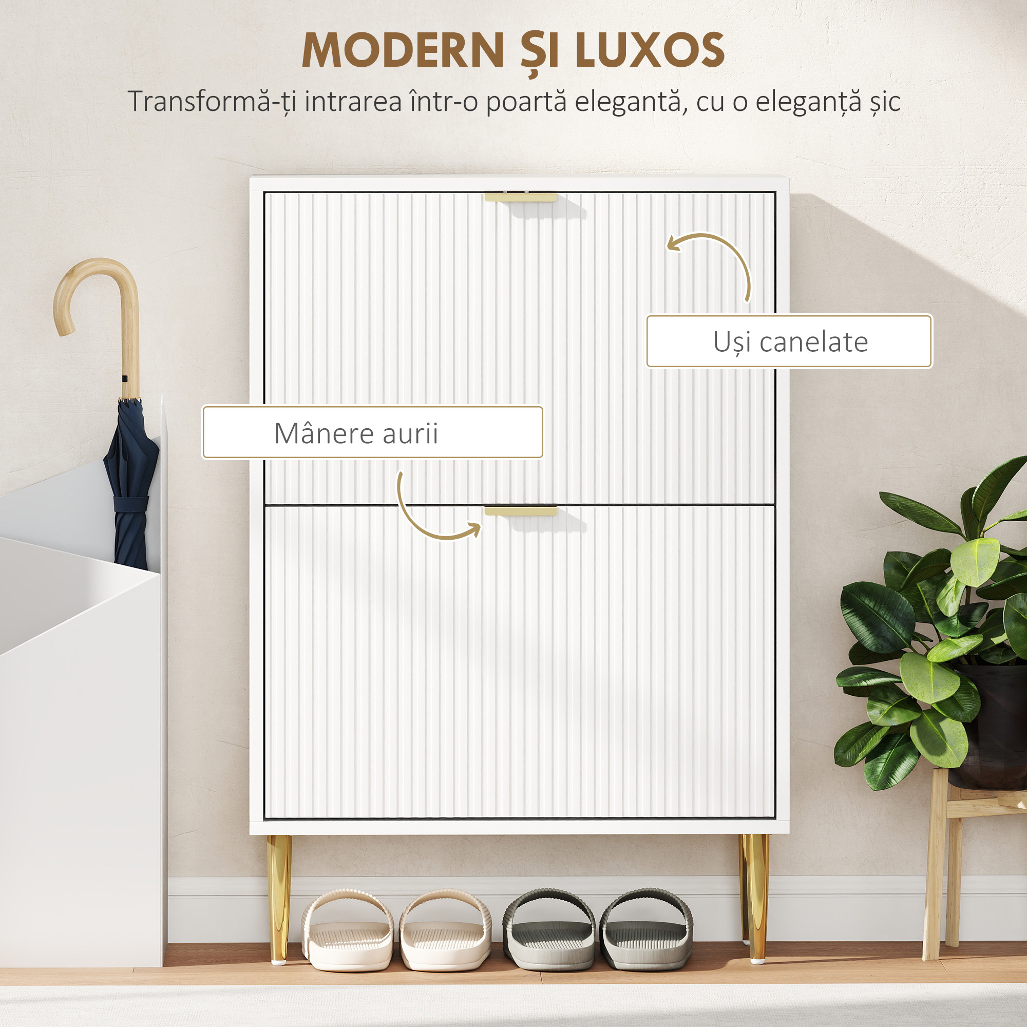  Dulap Slim pentru 12 Perechi de Pantofi, cu 2 Sertare Rabatabile si Rafturi Reglabile, 60x24x91.5 cm, Alb [3]