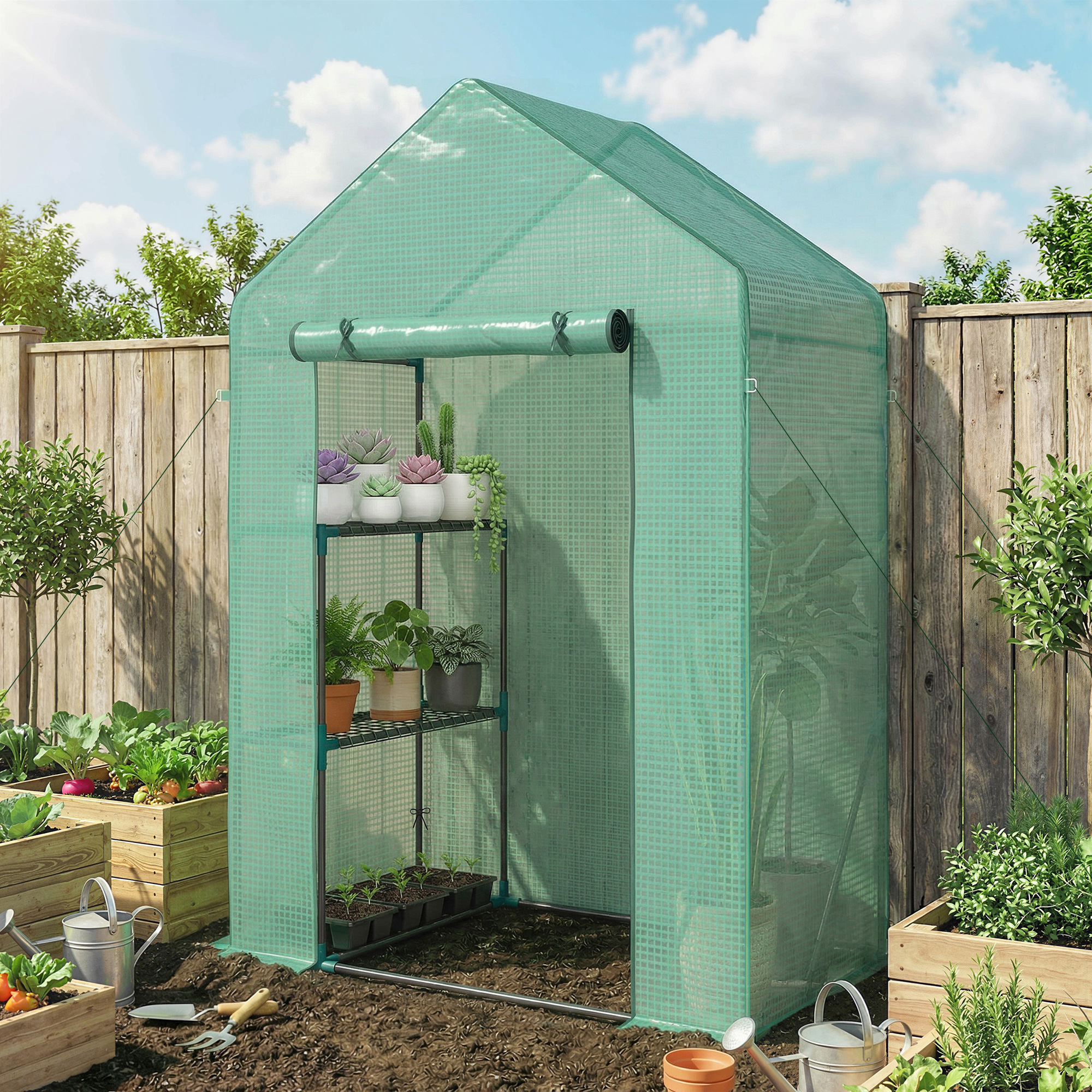  Sera de Gradina 143 x 73 x 195 cm cu Rafturi cu 2 Etaje, Verde [1]