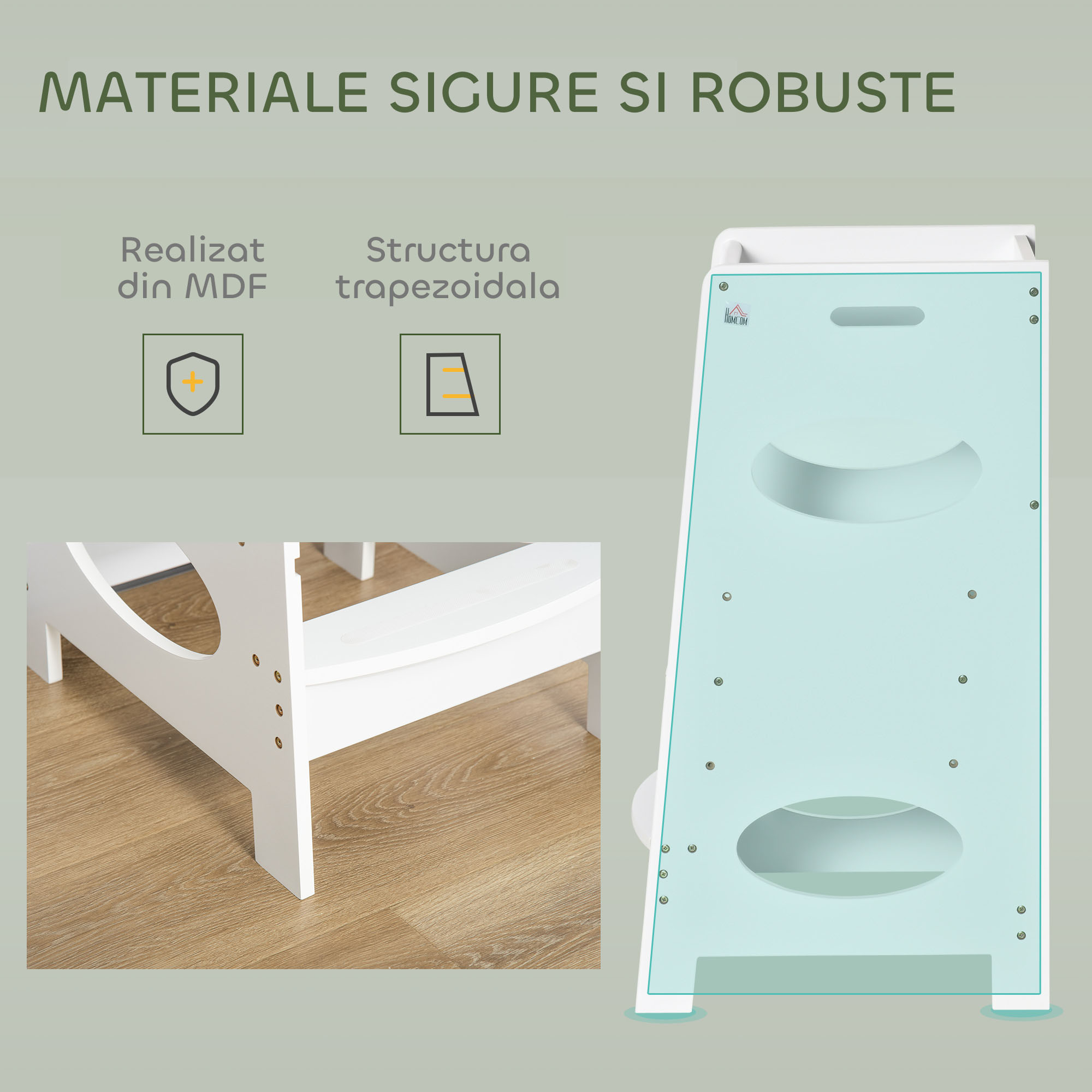  Turn Montessori pentru Copii, Learning Tower cu inaltime Reglabila pe 3 Niveluri, MDF, 40×50×90 cm, Alb [6]