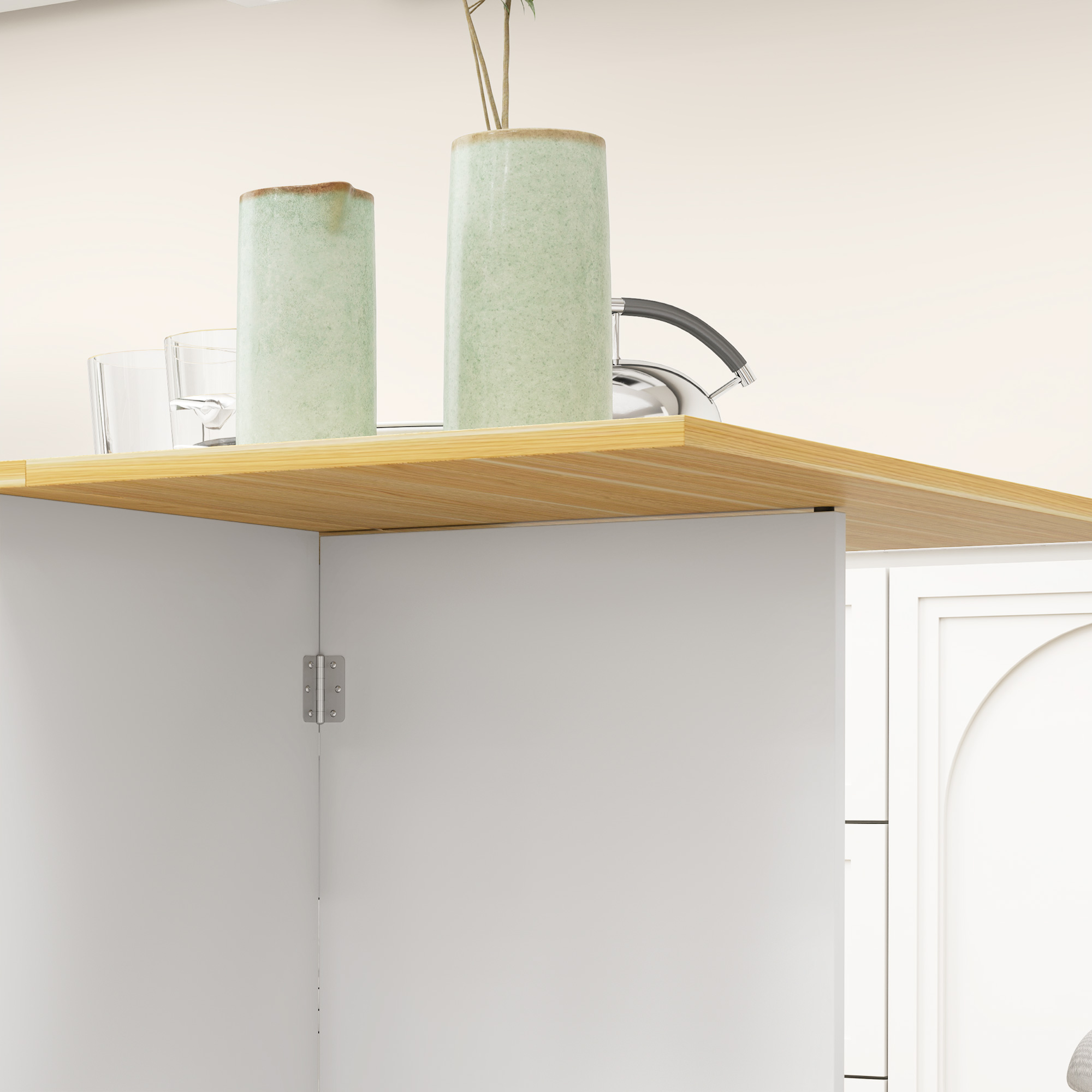  Masa de dining pliabila pentru 2-4 persoane cu 2 extensii, sertar si rafturi, stejar [8]