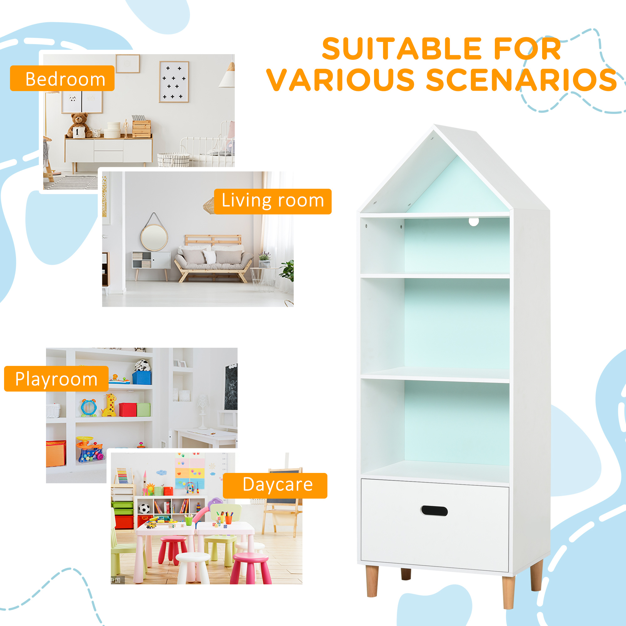  raft biblioteca pentru copii, 50x30x142cm, alb [6]