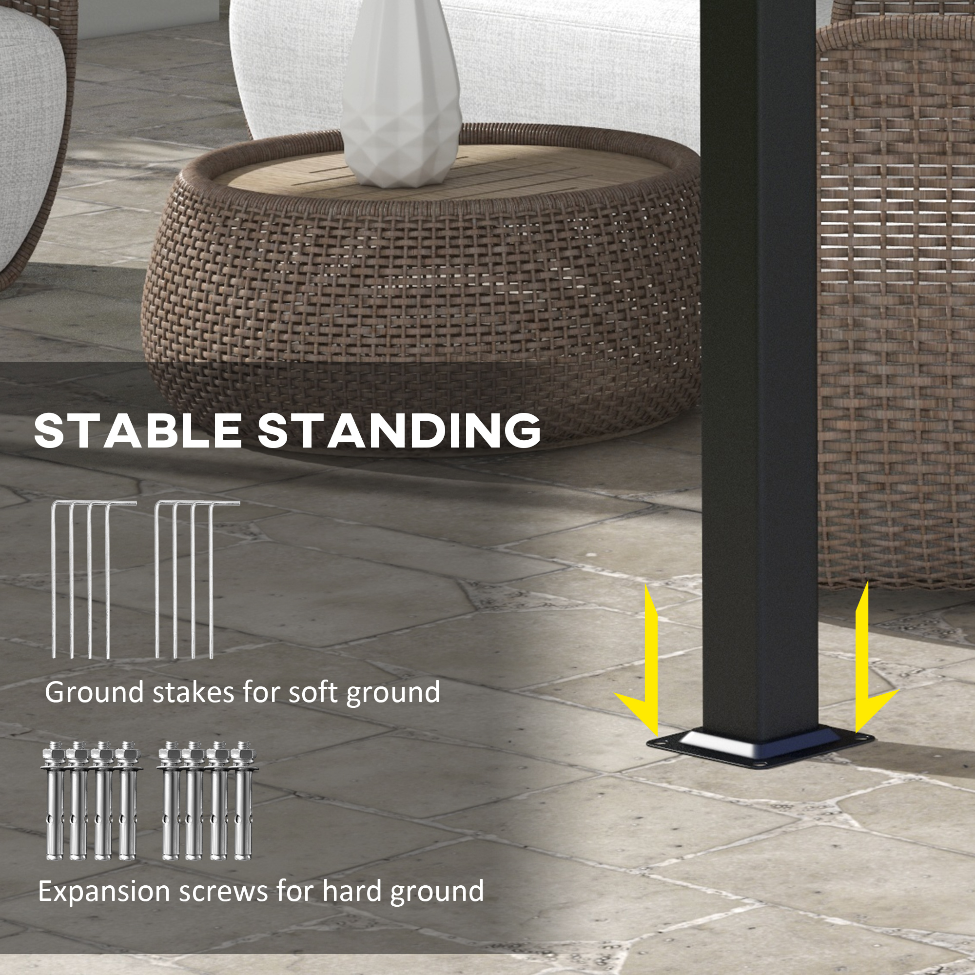  Pergola Gazebo 3x3.5 m cu 3 Acoperisuri Reglabile, din Otel si Poliester Anti-UV, Gri Deschis [6]