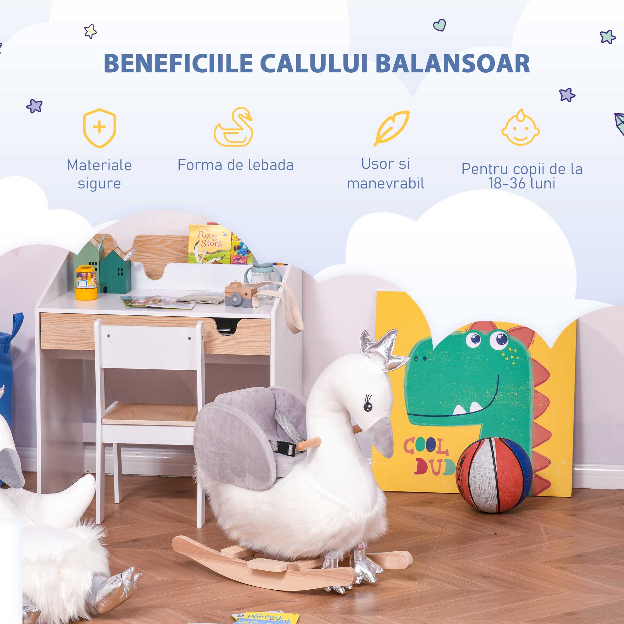  Calut Balansoar Stil Lebada - Cu Sunet si sezut Captusit 18-36 Luni [4]