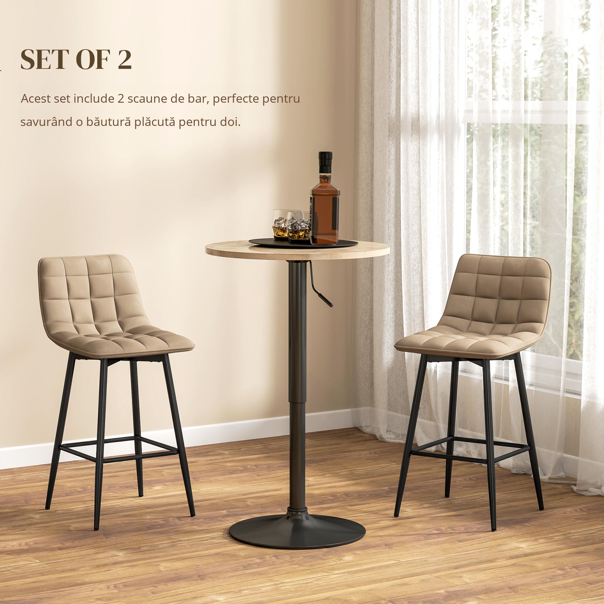  Scaune de bar Nordic, cu spatar si suport pentru picioare, 84 cm, din catifea si metal, Maro [5]