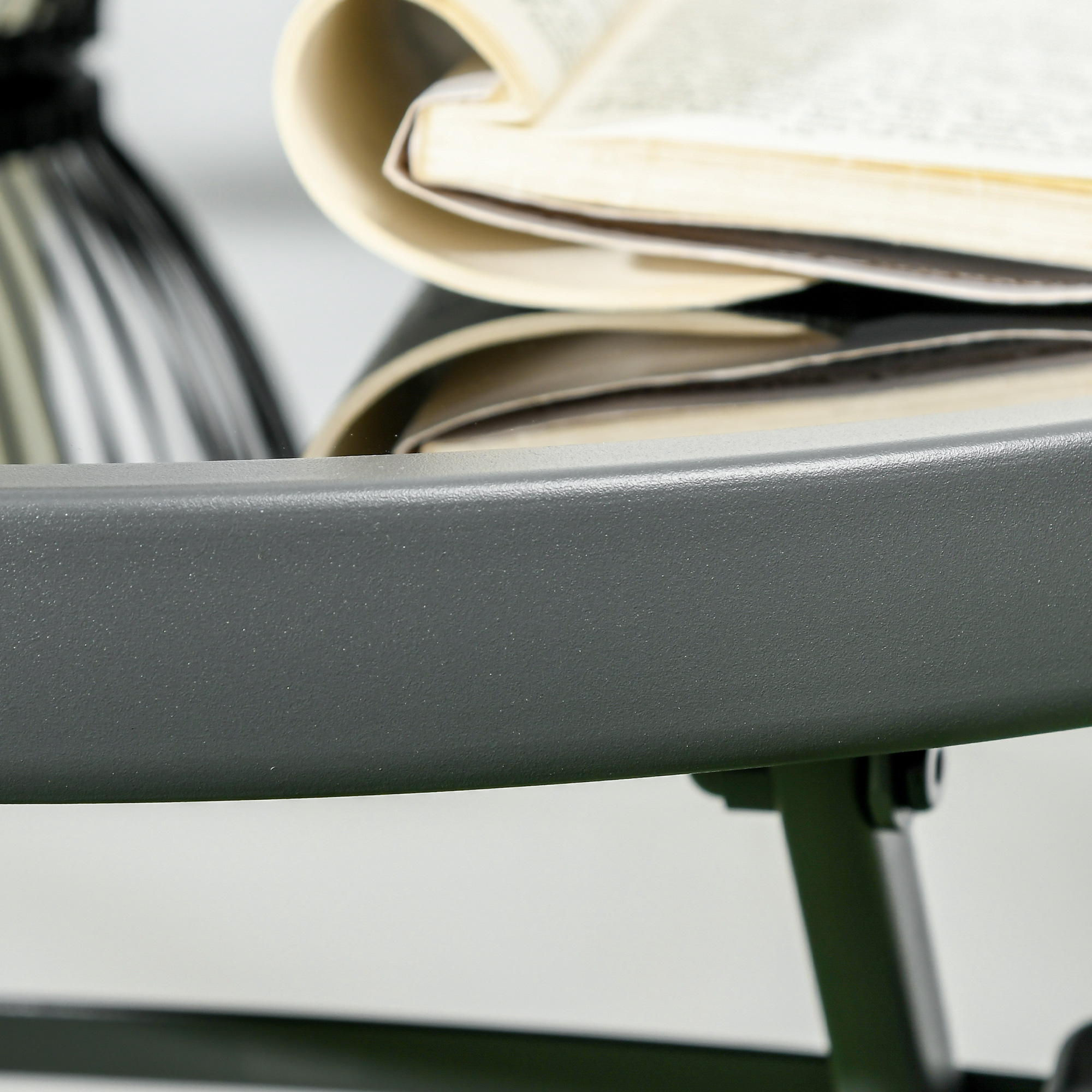  Set de Gradina 3 Piese cu 2 Scaune Pliabile si Masa Rotunda, Set Mobilier de Exterior din Metal si Sticla, Maro [8]