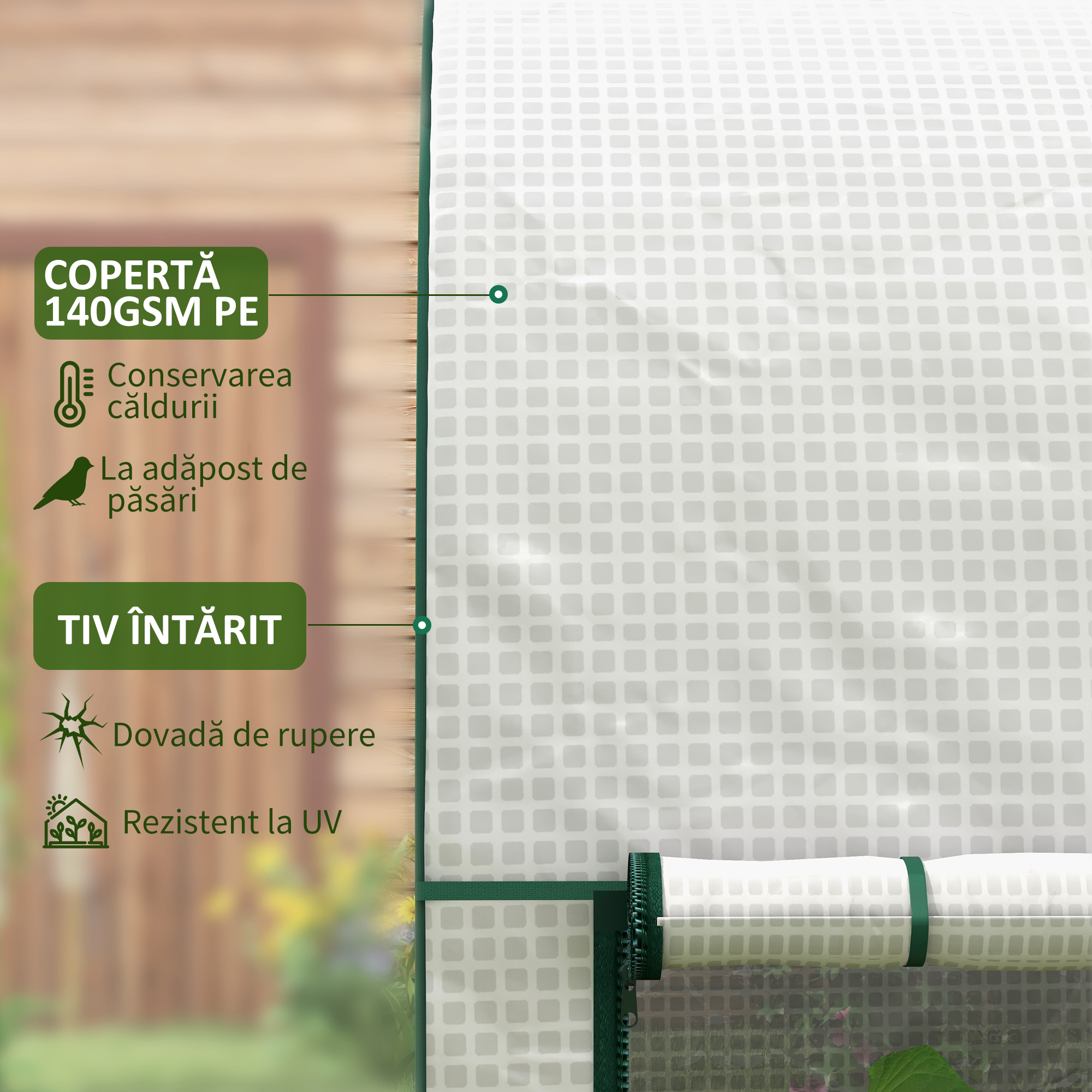  Sera de Gradina 2 m², 2 Usi Rulabile, Acoperire din PE 140g/m² Anti-UV, 2x1x1.78m, Alba [4]