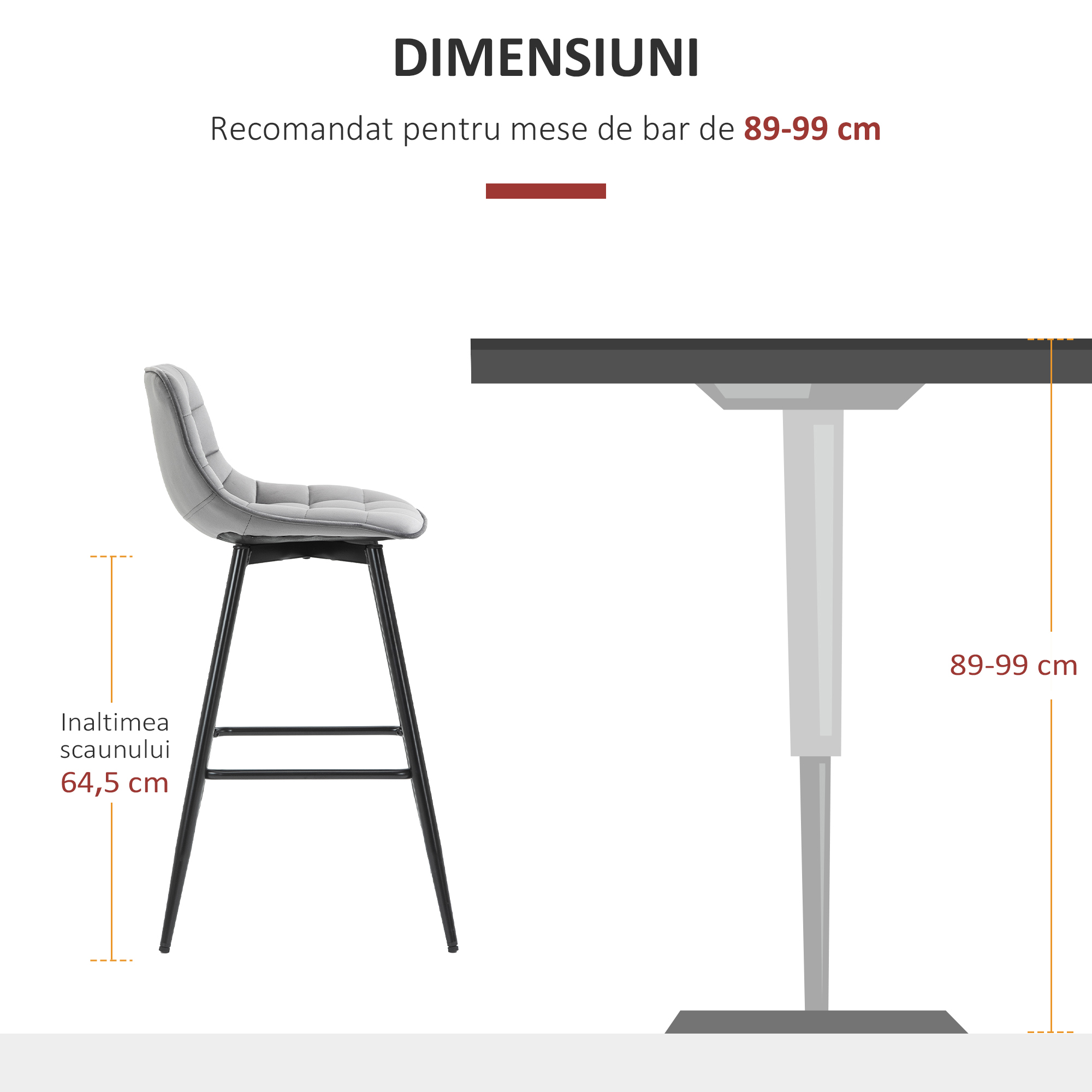  Set 2 Scaune inalte in Stil Nordic cu Spatar si Suport pentru Picioare, 45x47x88 cm, Gri [5]