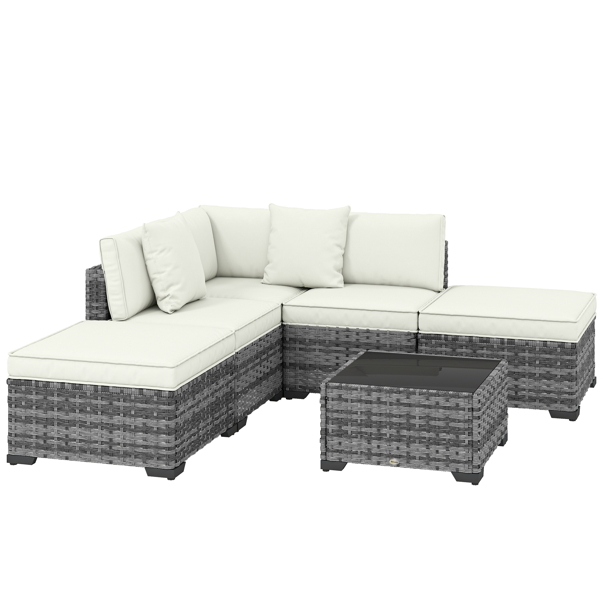Gradina & balcon -  Set Mobilier de Gradina din Ratan, 6 Piese, Fotoliu Coltar, Canapele fara Brate, Suporturi pentru Picioare si Masuta, Gri Amestecat