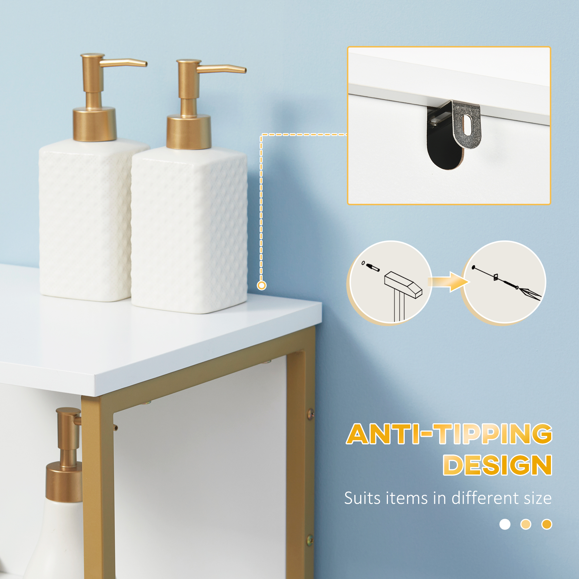  Dulap de Depozitare pentru Baie, Organizator de Baie pe Podea, Dulap de Lenjerie cu raft Deschis, Sertar si Dulap, Alb [5]