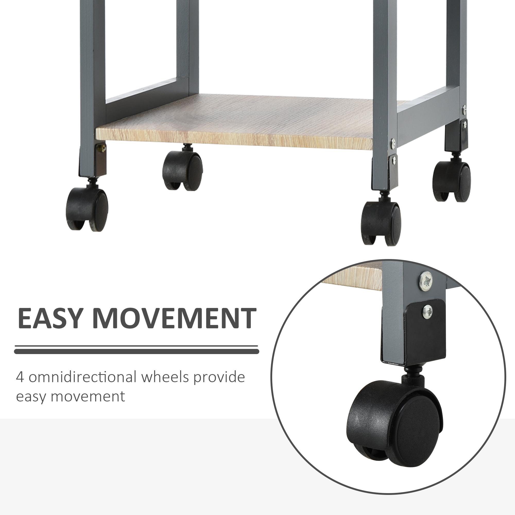  Carucior de Bucatarie pentru Servire cu Sertar, 2 Rafturi si Tava Detasabila, 37x37x76cm, Gri [4]