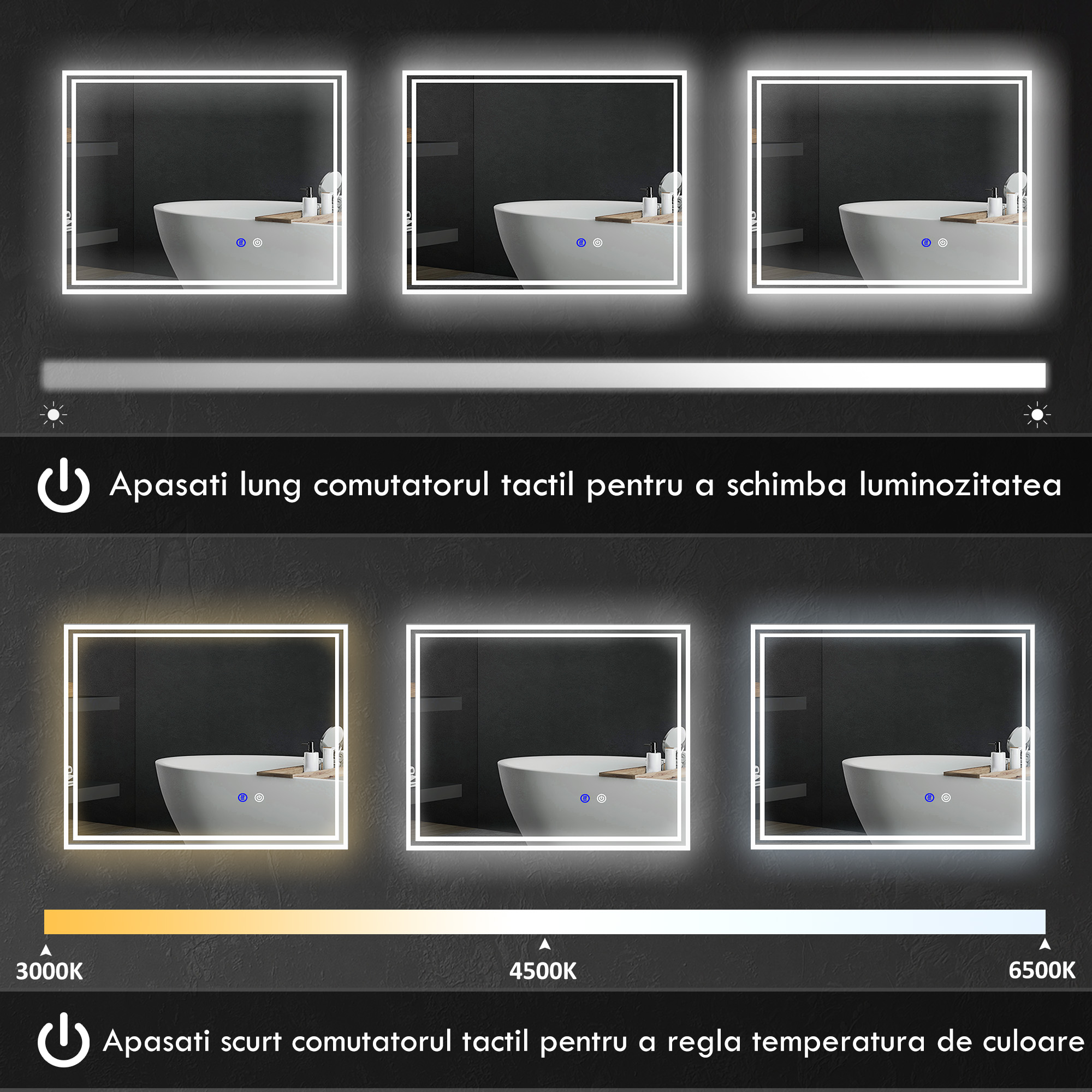  Oglinda de Baie cu Lumini LED, 90x70cm [4]