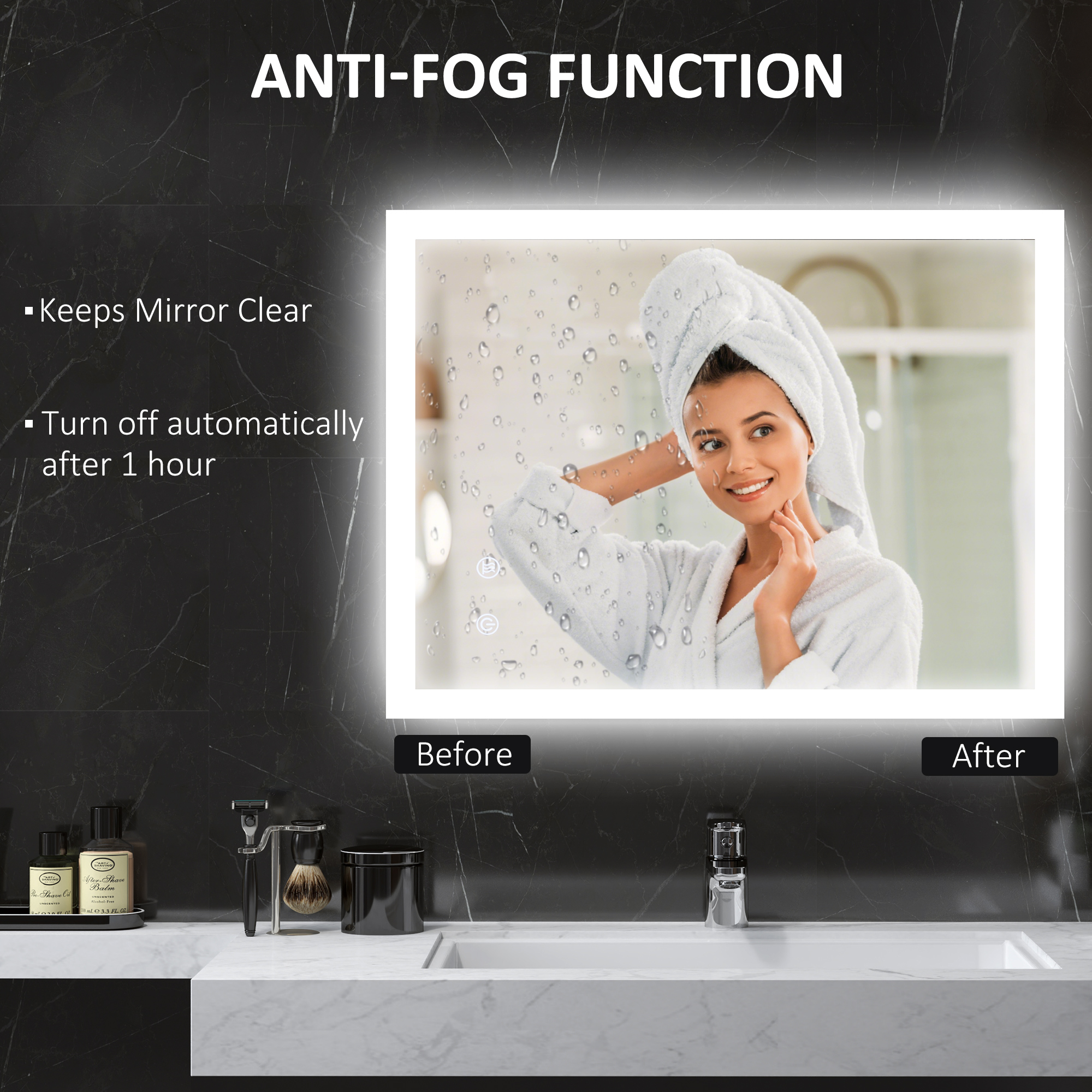  Oglinda de Baie Iluminata 800 x 600 mm cu Iluminare din Spate cu Lumini LED, Oglinda de Baie de Perete cu 3 Lumini, Intrerupator Tactil Reglabil, Folie de Dezaburire, Orizontala/Verticala [5]