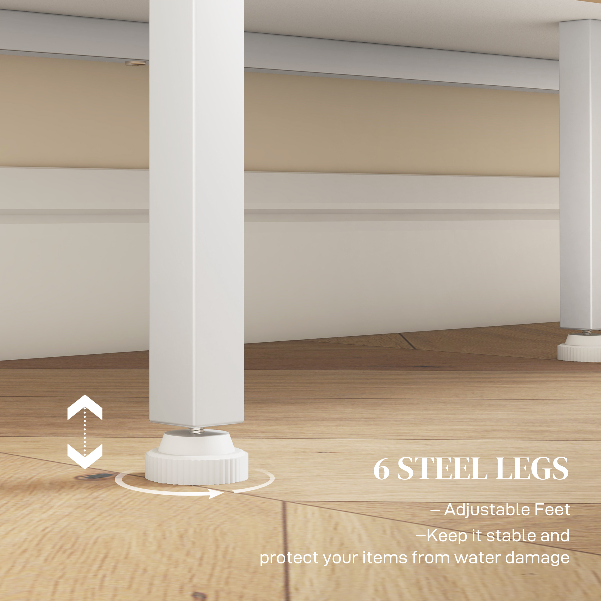  Bufet Mobil cu 4 Rafturi Deschise si Dulap, din PAL si Otel, 120x37x81.5 cm, Alb [5]