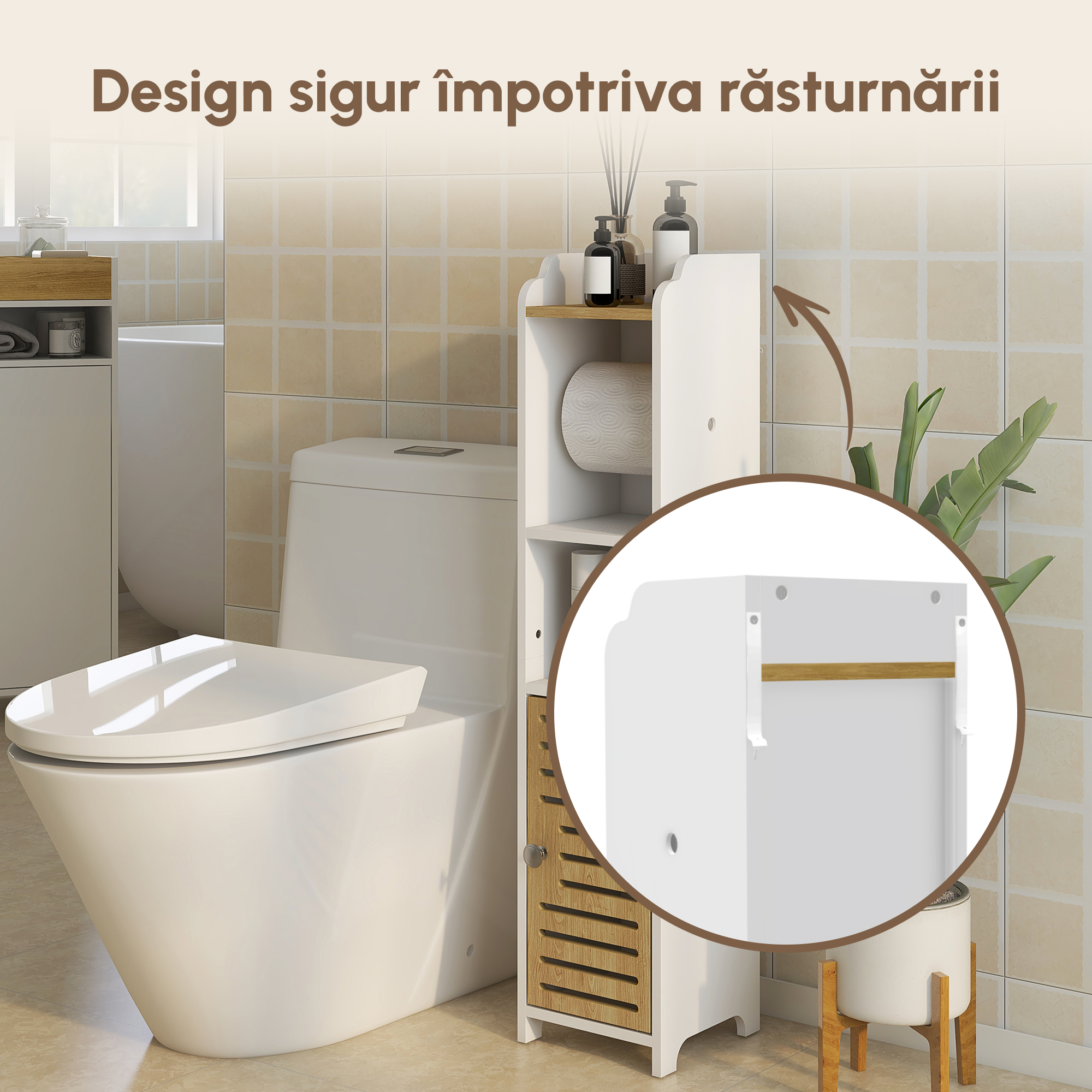  Dulap Baie cu Suport Hartie Igienica - Depozitare Compacta [6]