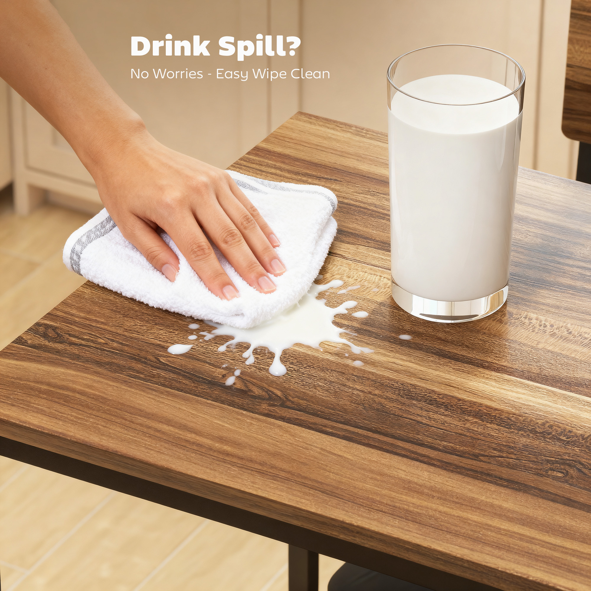  Masa de bar cu 3 rafturi si 2 scaune cu suport pentru picioare si spatar, din lemn si otel, negru si culoare nuc [6]