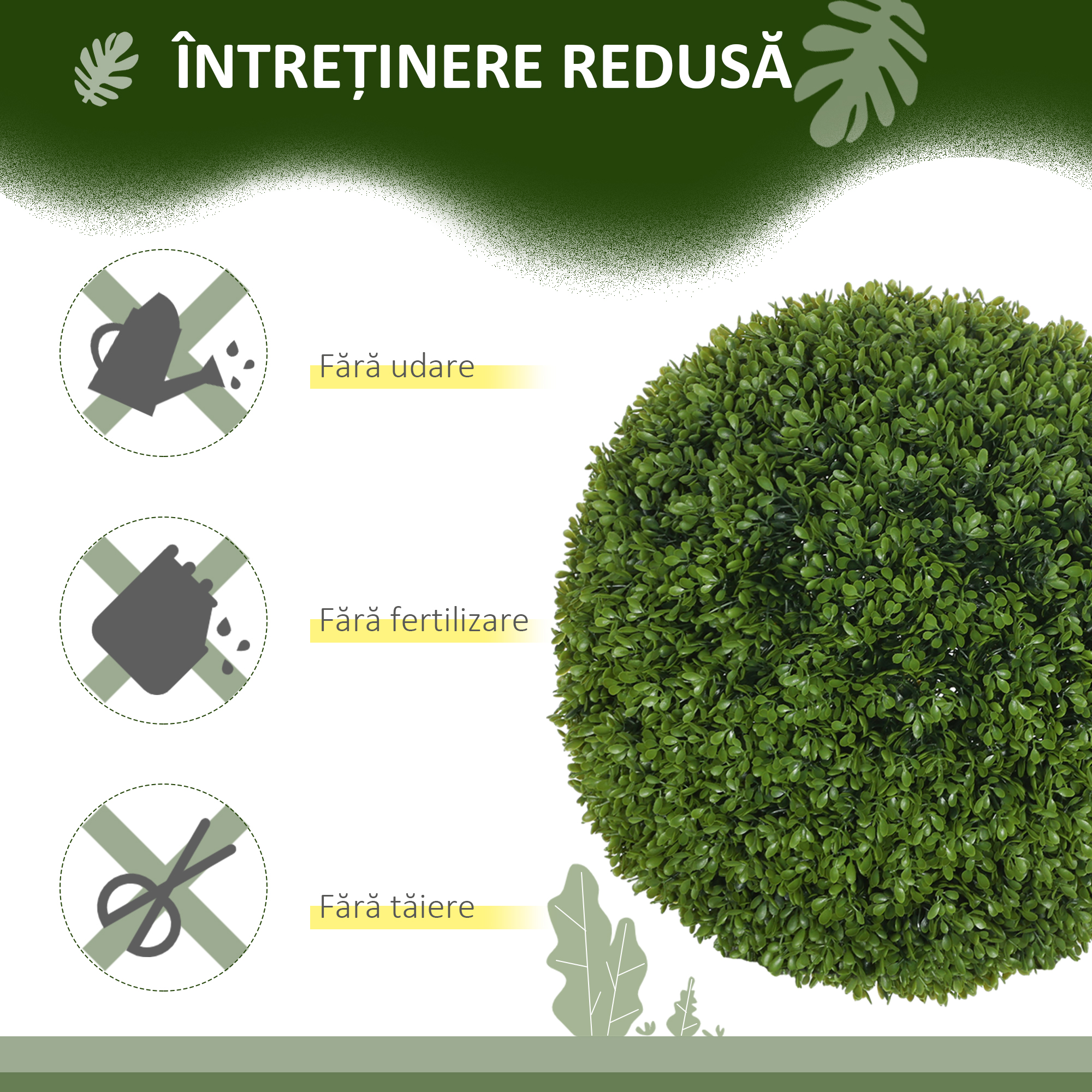  Set de 2 Plante Artificiale din Buxus in PE, Ø40 cm, pentru Interior si Exterior, Verde [5]