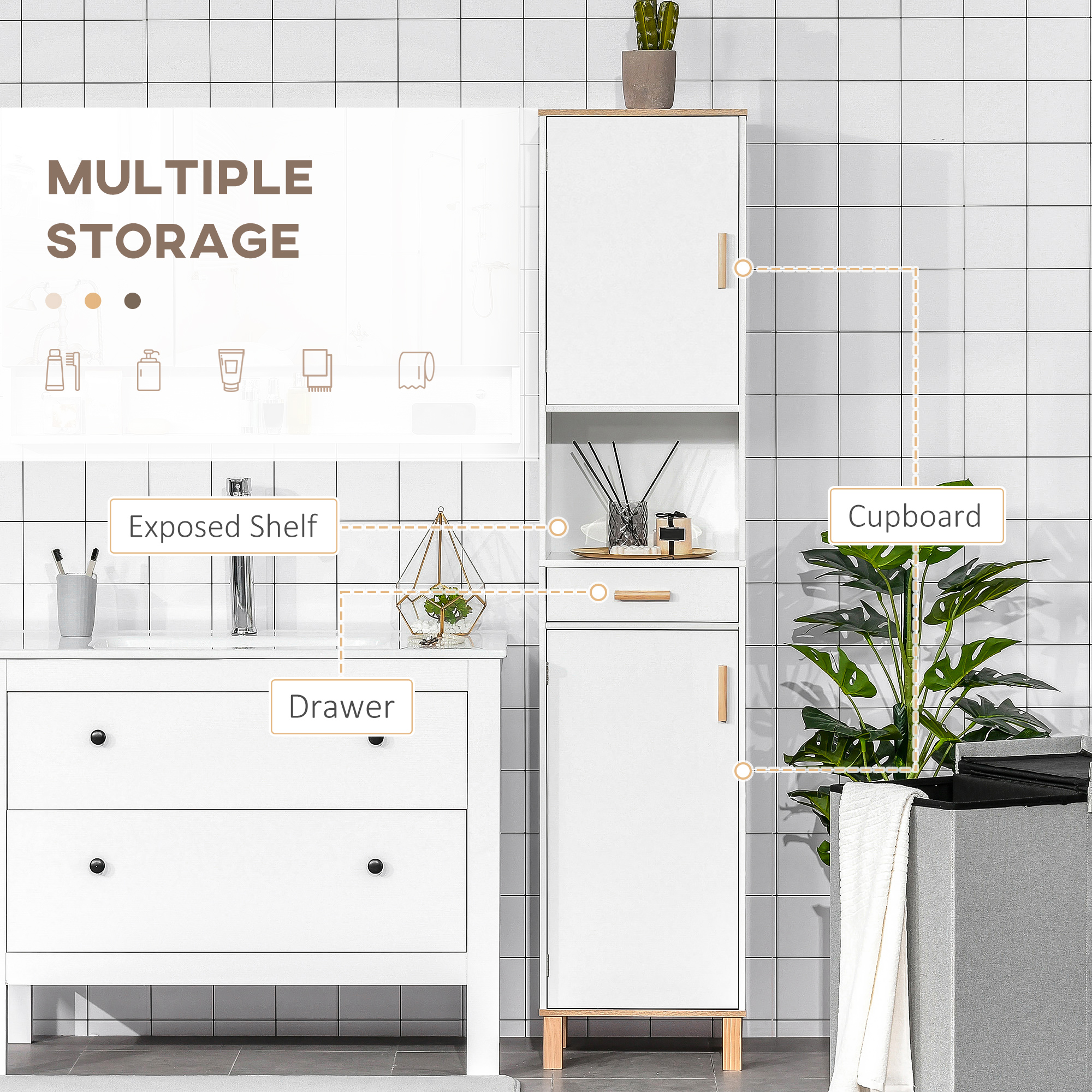  Dulap Coloana economie de spatiu din Lemn pentru Baie Alb [4]