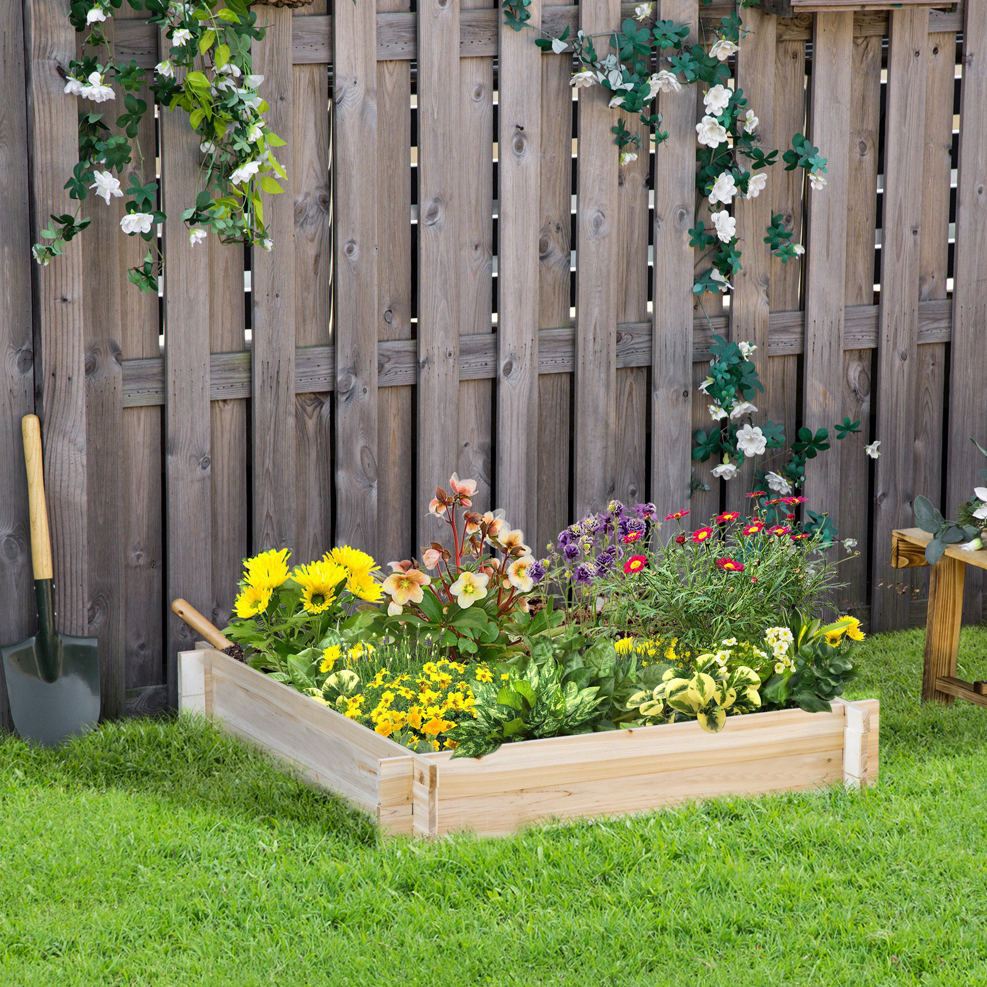  Pat pentru Gradina de Zarzavat din Lemn de Brad, Asamblare fara Suruburi, 100x100x16cm [1]