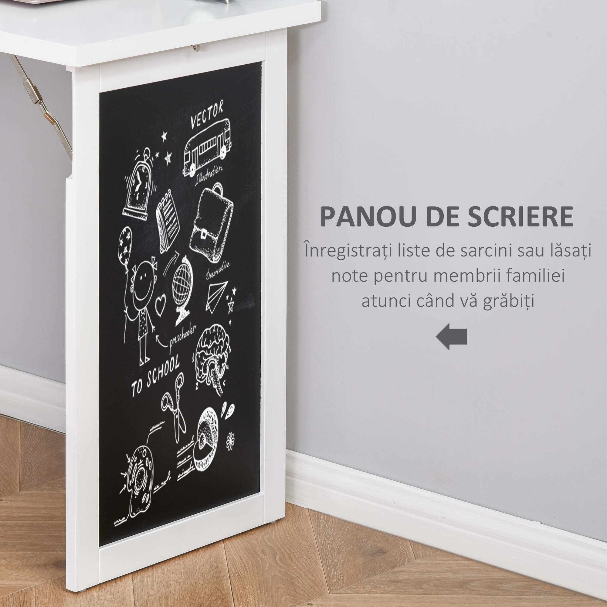  Birou Pliabil 2-in-1 - Cu Biblioteca si Tabla, Alb [5]