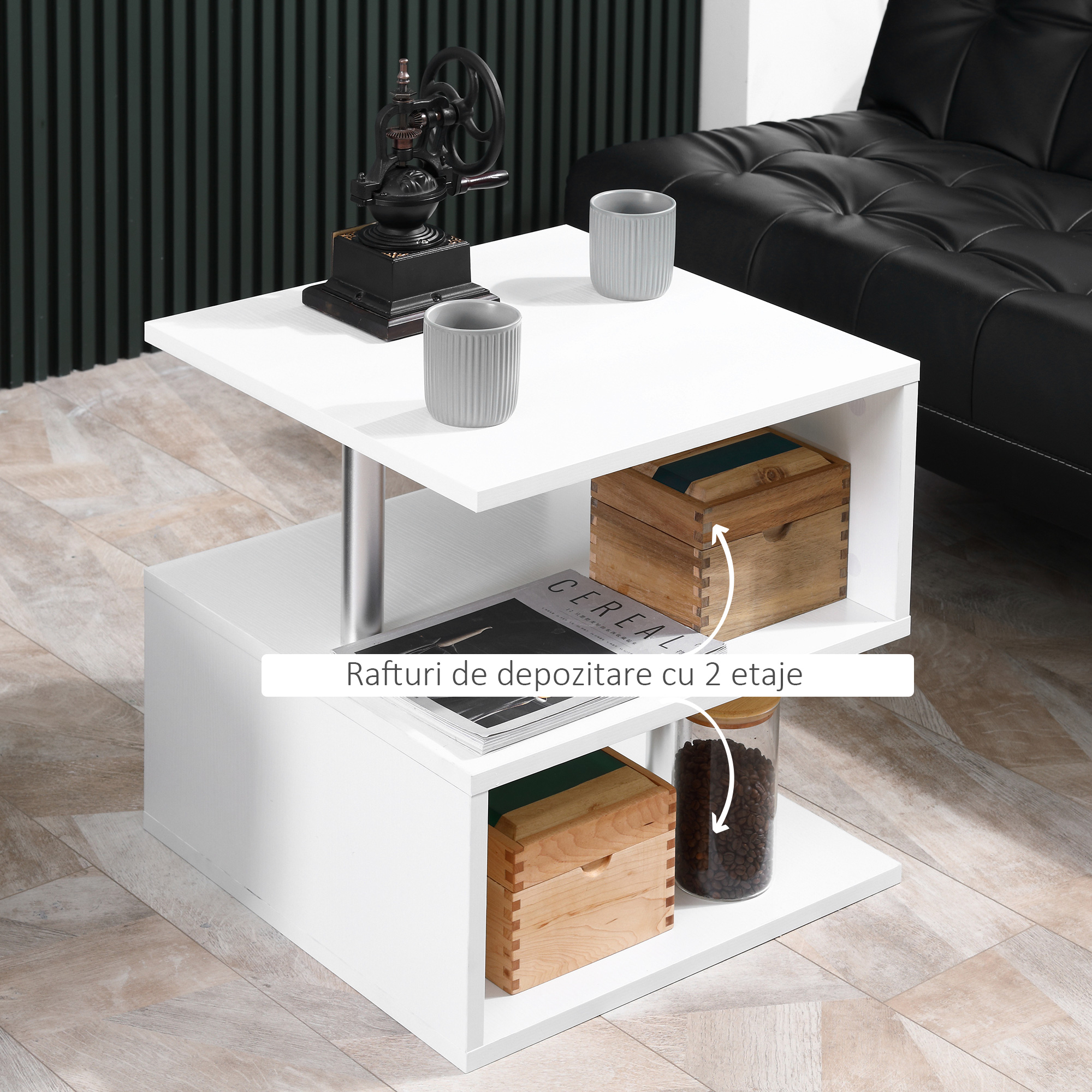  masuta living, lemn si fier, 50x50x50cm alb [4]