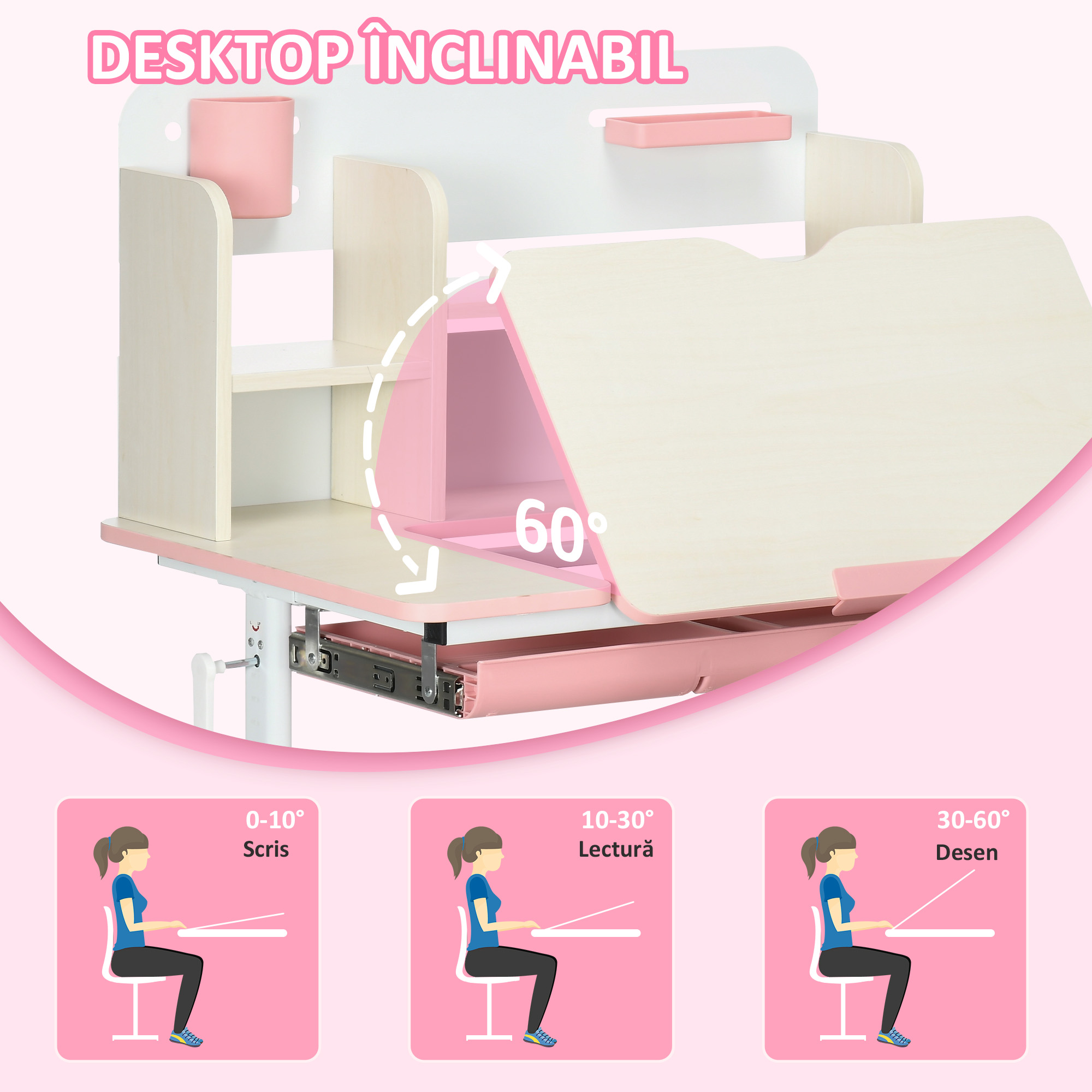  Set Birou & Scaun Copii - Reglabil, Cu Raft pentru Studiu [4]