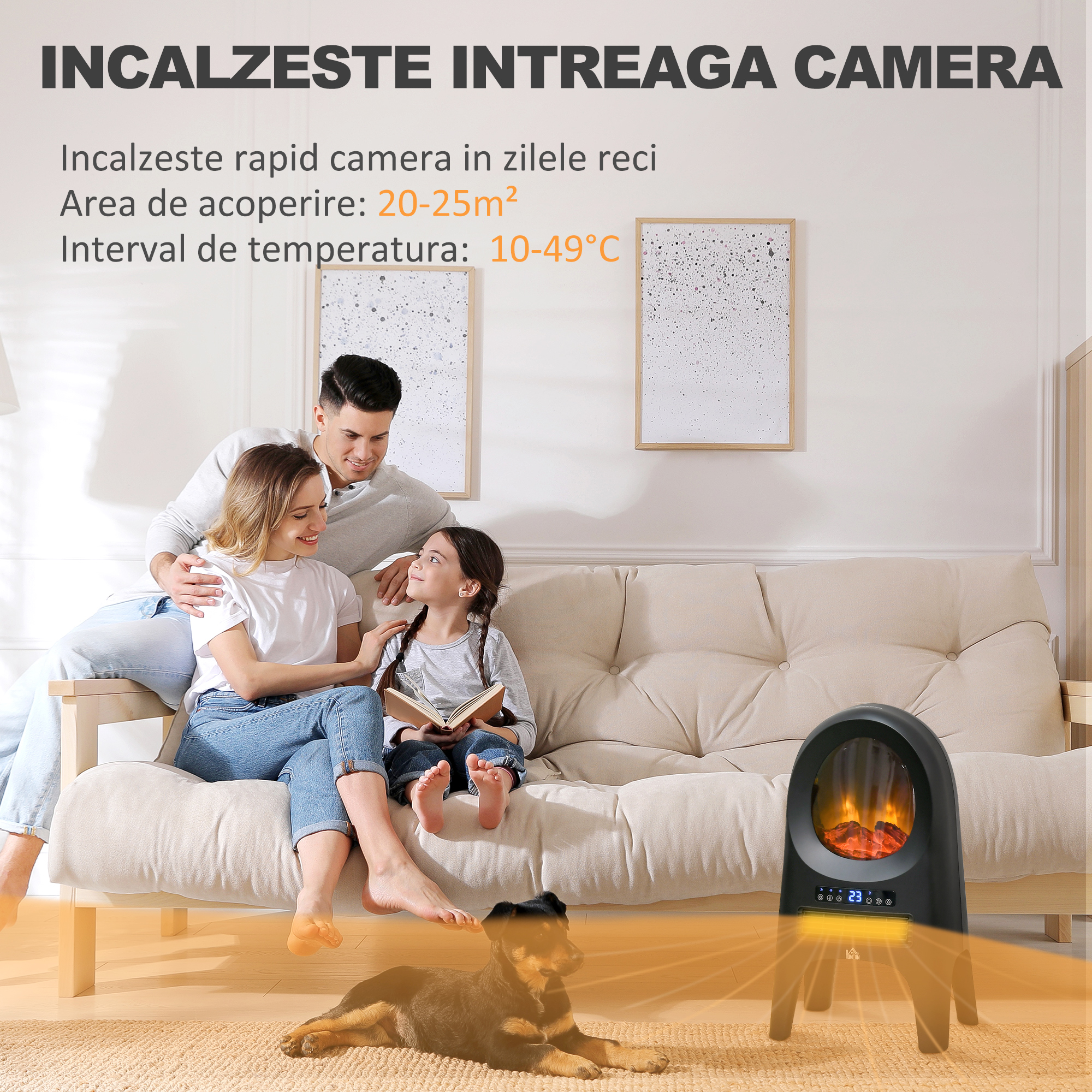  Incalzitor cu ventilator cu 3 moduri de incalzire cu temperatura reglabila si telecomanda, din ABS, 33,7x25,5x60,4 cm, negru [3]