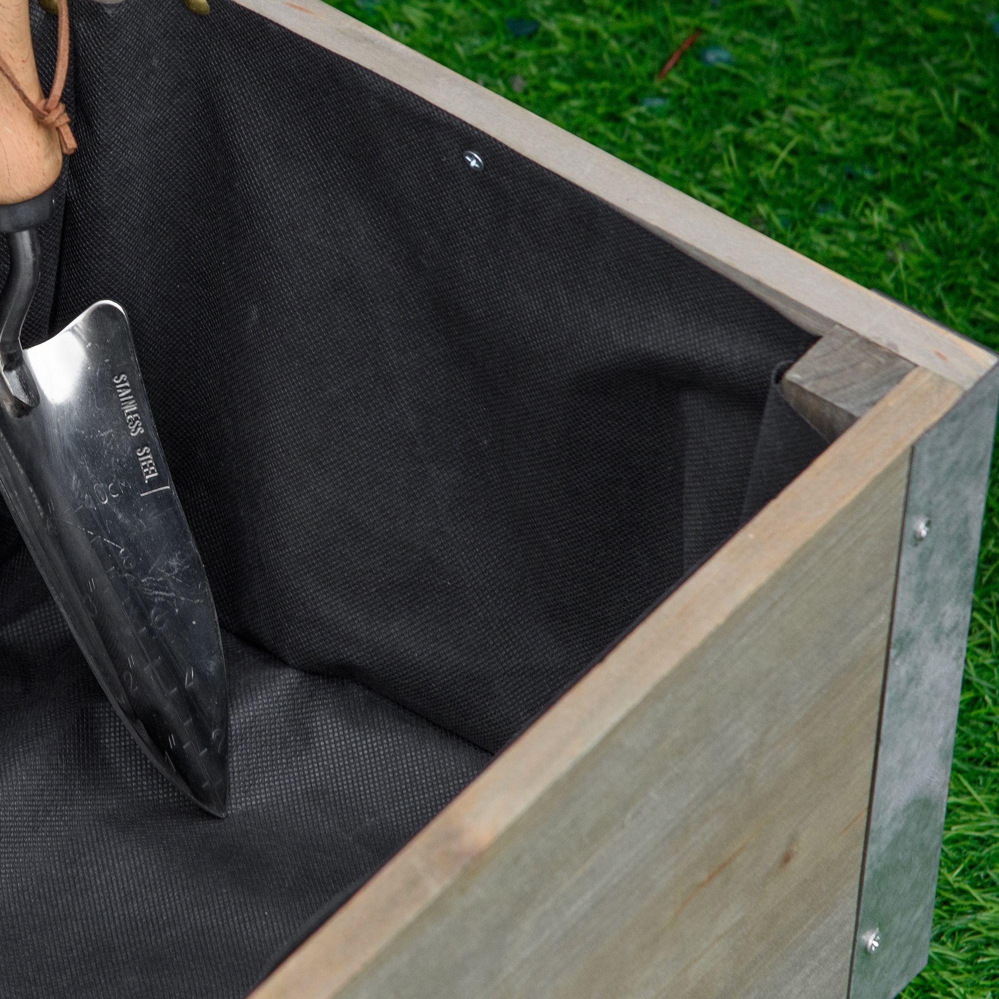  Strat inaltat de Gradina cu Roti, Frana si Strat din Netesut cu Orificii de Drenaj, 96x30.6x30 cm, Gri Deschis [7]