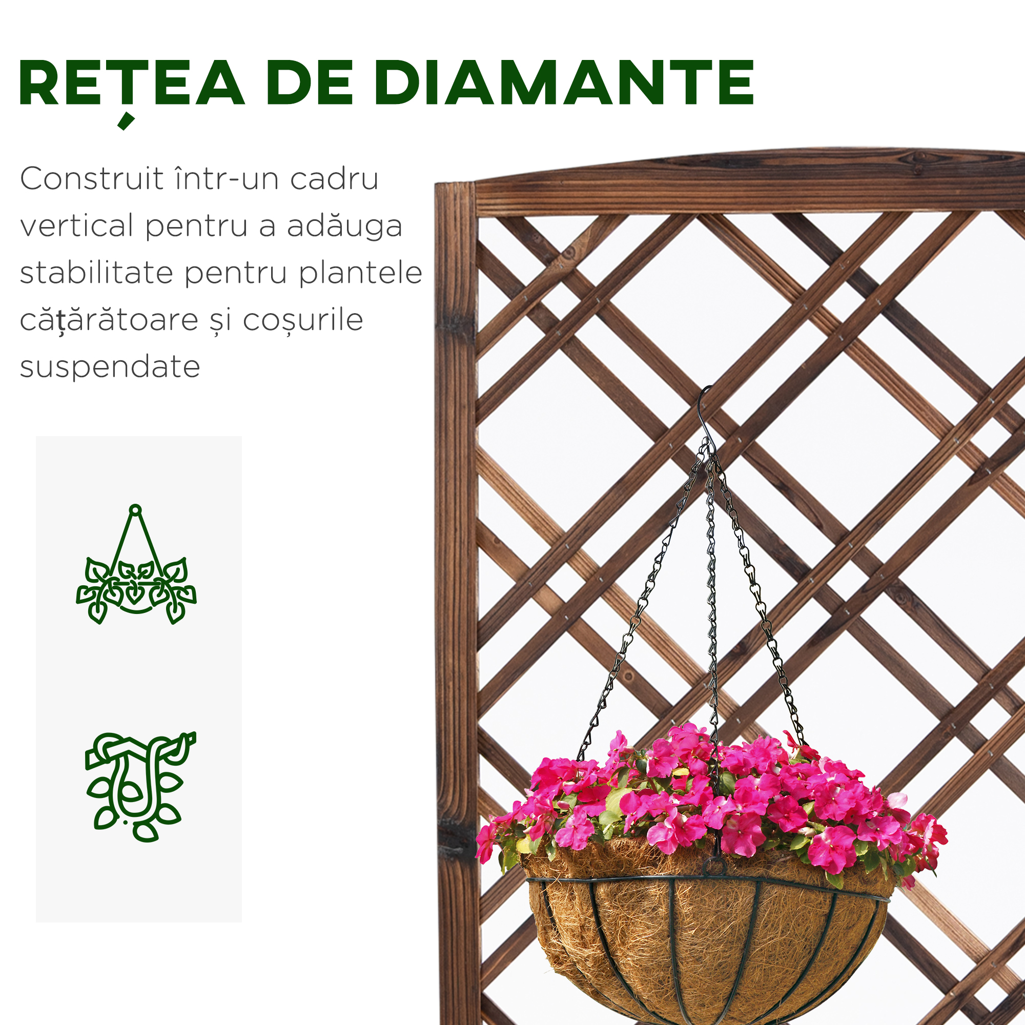  Jardiniera pentru Exterior din Lemn, Jardiniera cu Spalier pentru Plante Agatatoare, 60x30x122.5 cm, Maro [4]