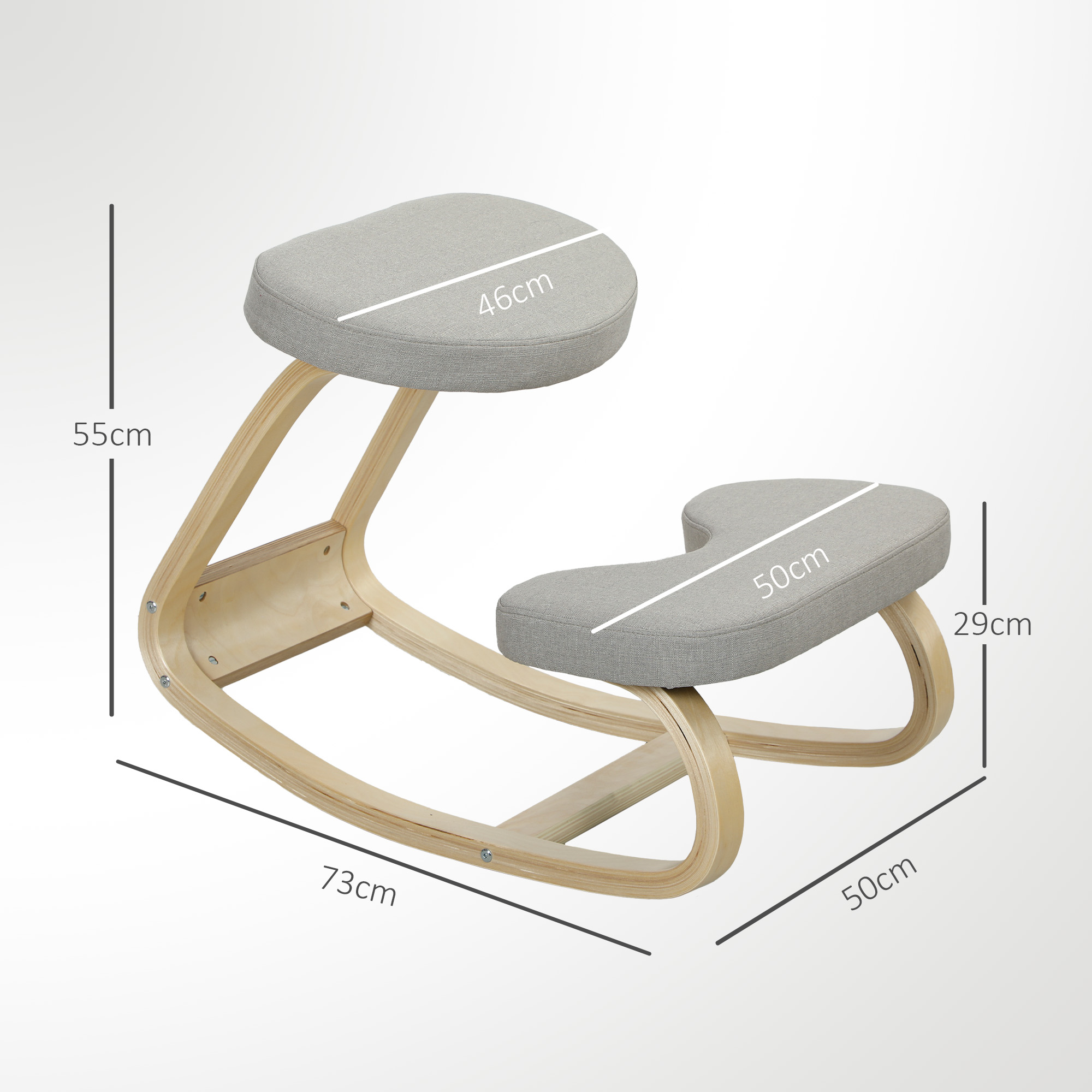  Scaun cu Genunchii cu Miscare de Balans, din tesatura si Lemn de Mesteacan, 50x73x55 cm, Gri [2]