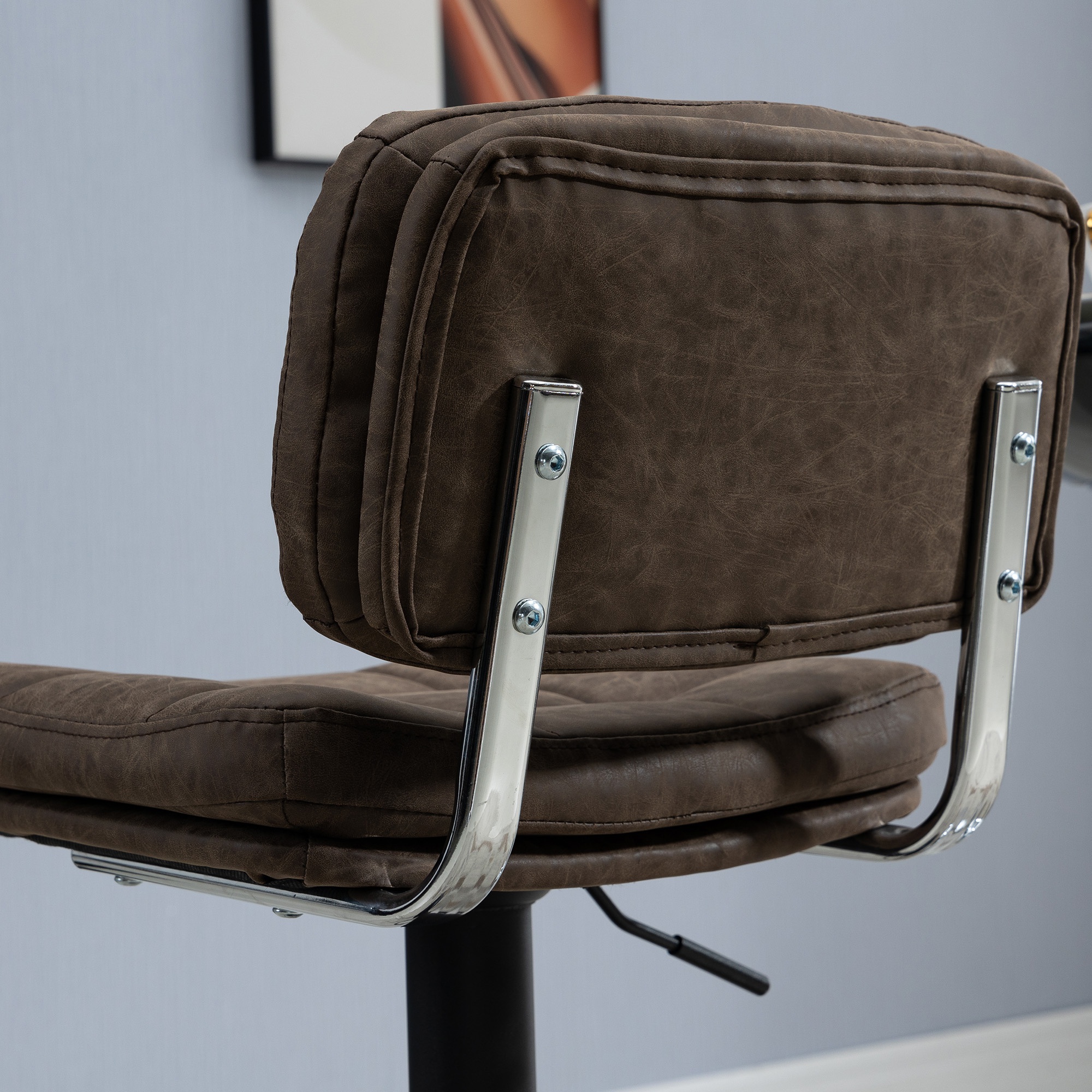  Set 2 Scaune de Bar Pivotante din Imitatie de Piele Inaltime Reglabila Negru [8]