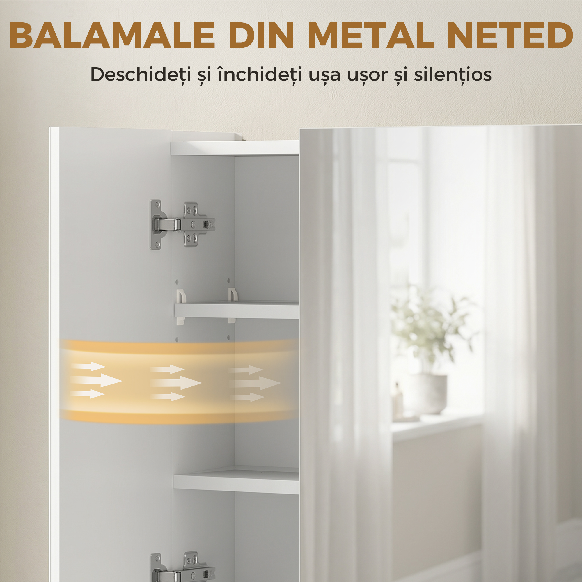 , Dulap cu Oglinda, 3 Usi Soft Close si Rafturi Reglabile, MDF, sticla, 90 cm x 15 cm x 75 cm, Alb [4]