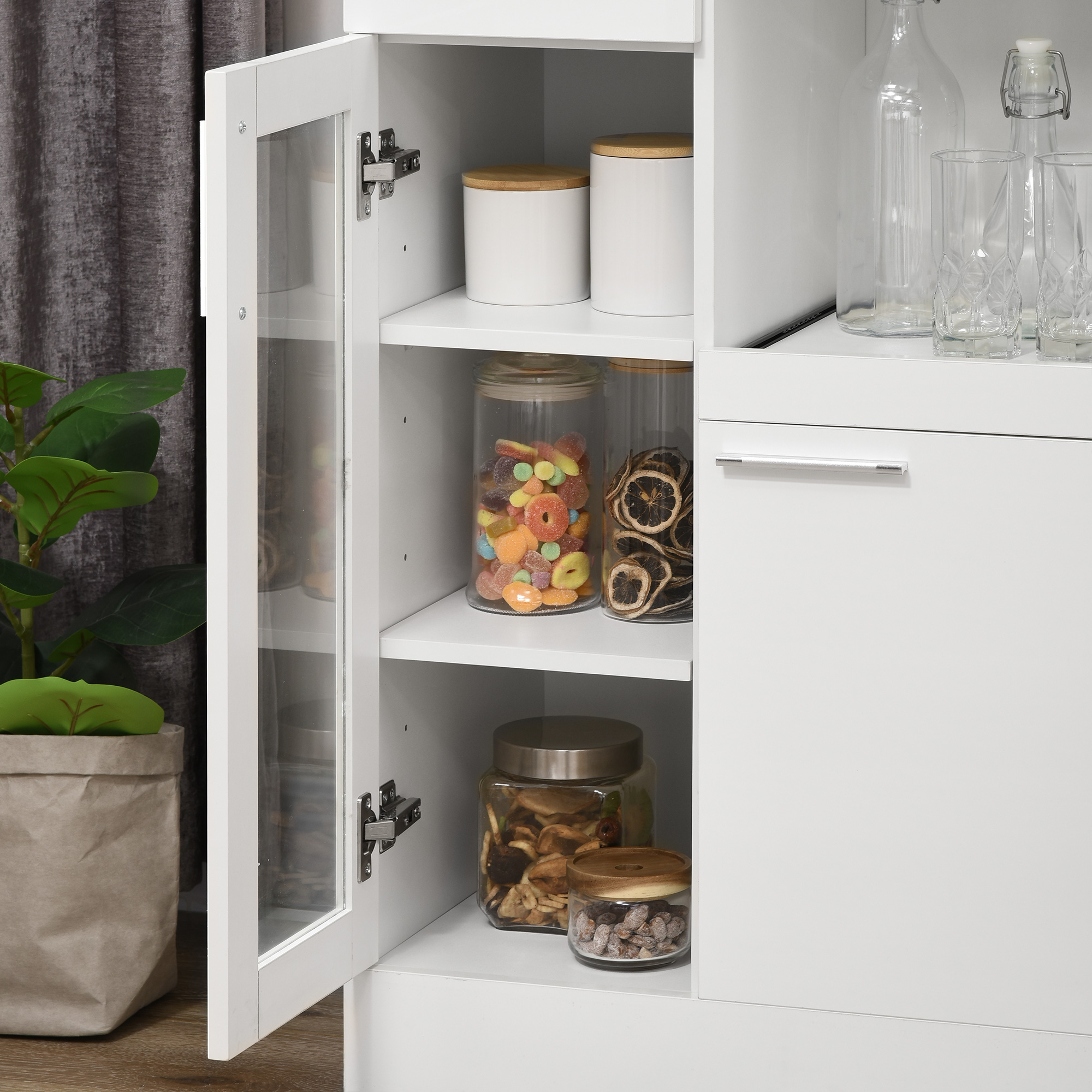  Bufet modern cu dulapuri si sertar, dulap de bucatarie cu economie de spatiu din lemn si sticla 60x40x95cm, alb [8]