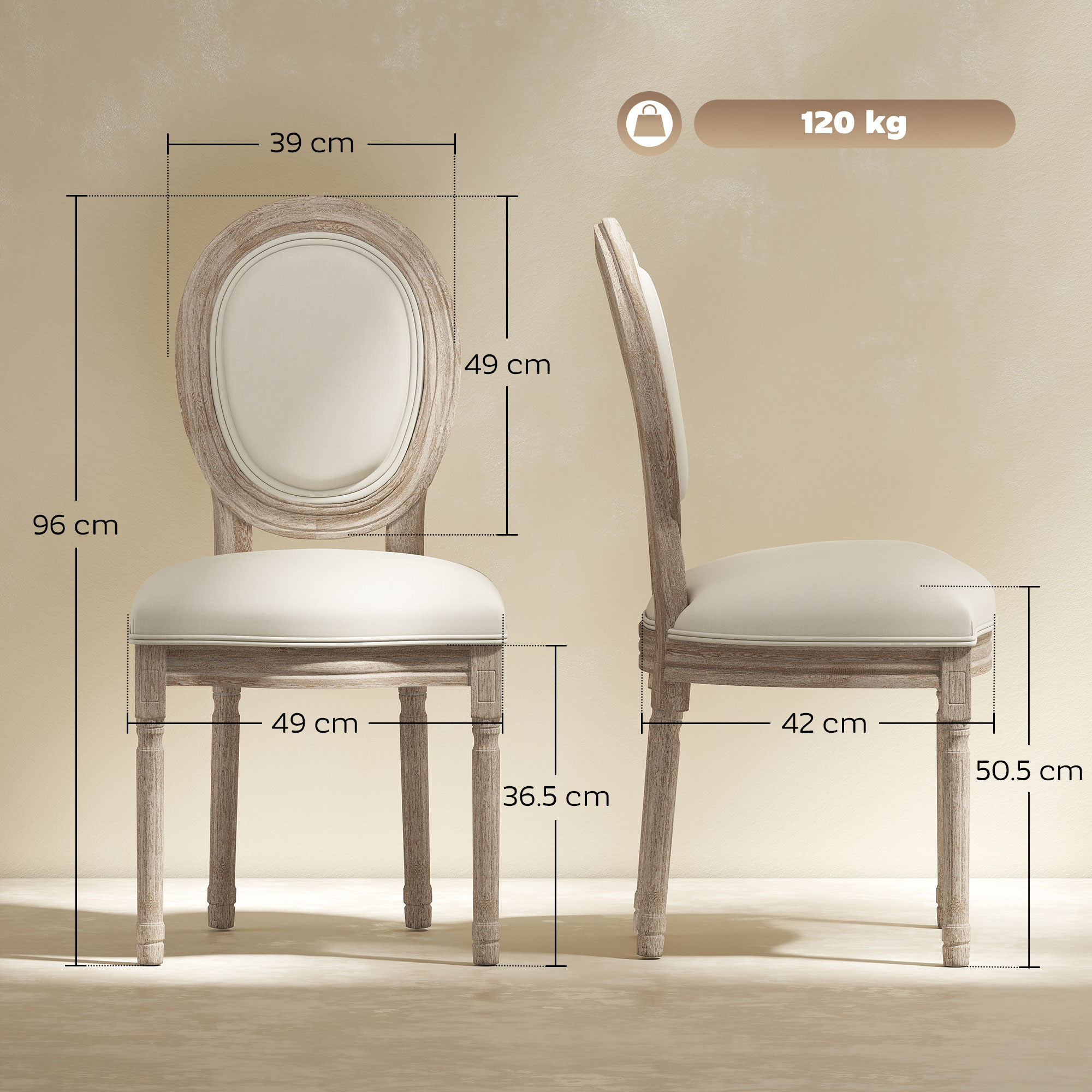  Set 2 Scaune Vintage - Capitontate, Alb, pentru Sufragerie [2]