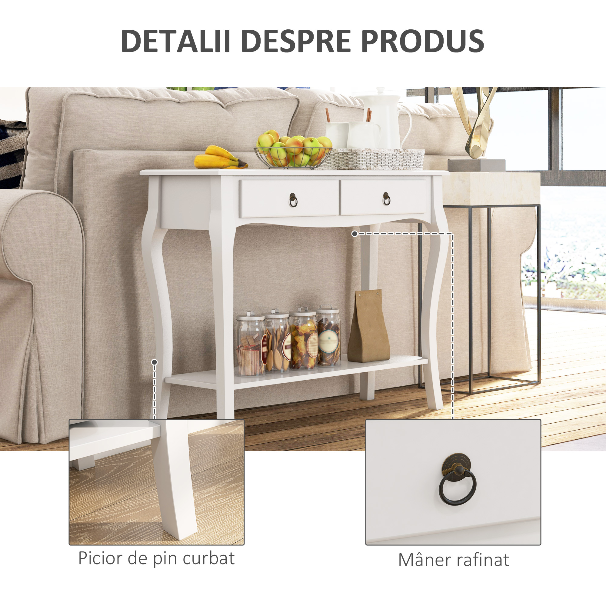  consola pentru hol, 100x33x76 cm, alba [5]