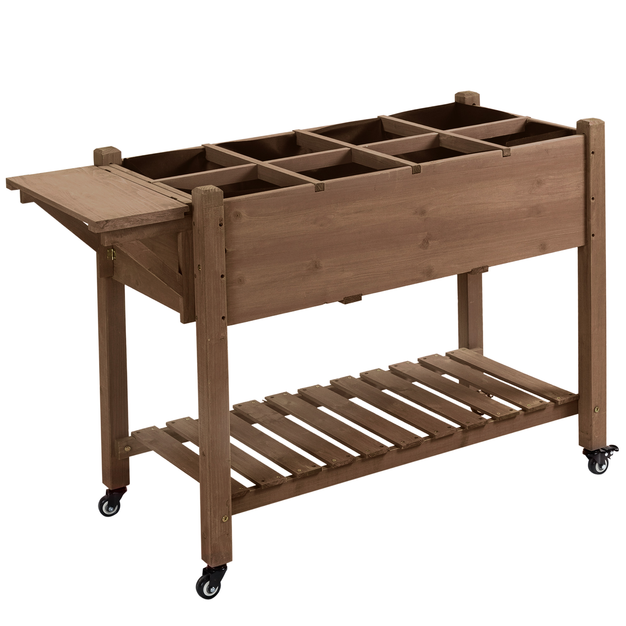 Living & hol -  Raised Garden Bed Planter Box w/ 8 Grow Grids, Storage Shelf & Lockable Wheels