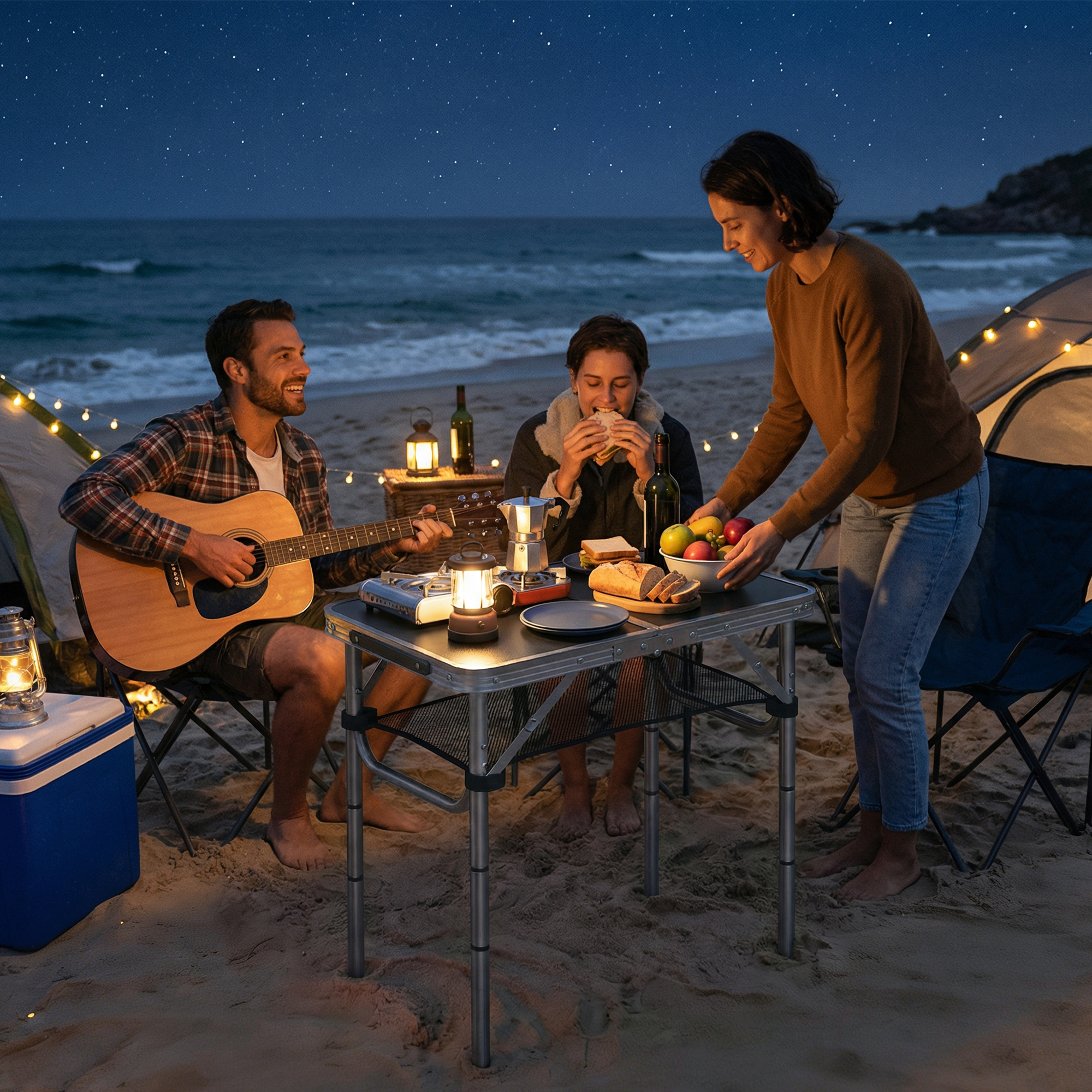  Masa de Camping Pliabila 60 cm, Picnic cu Plasa, Negru [8]