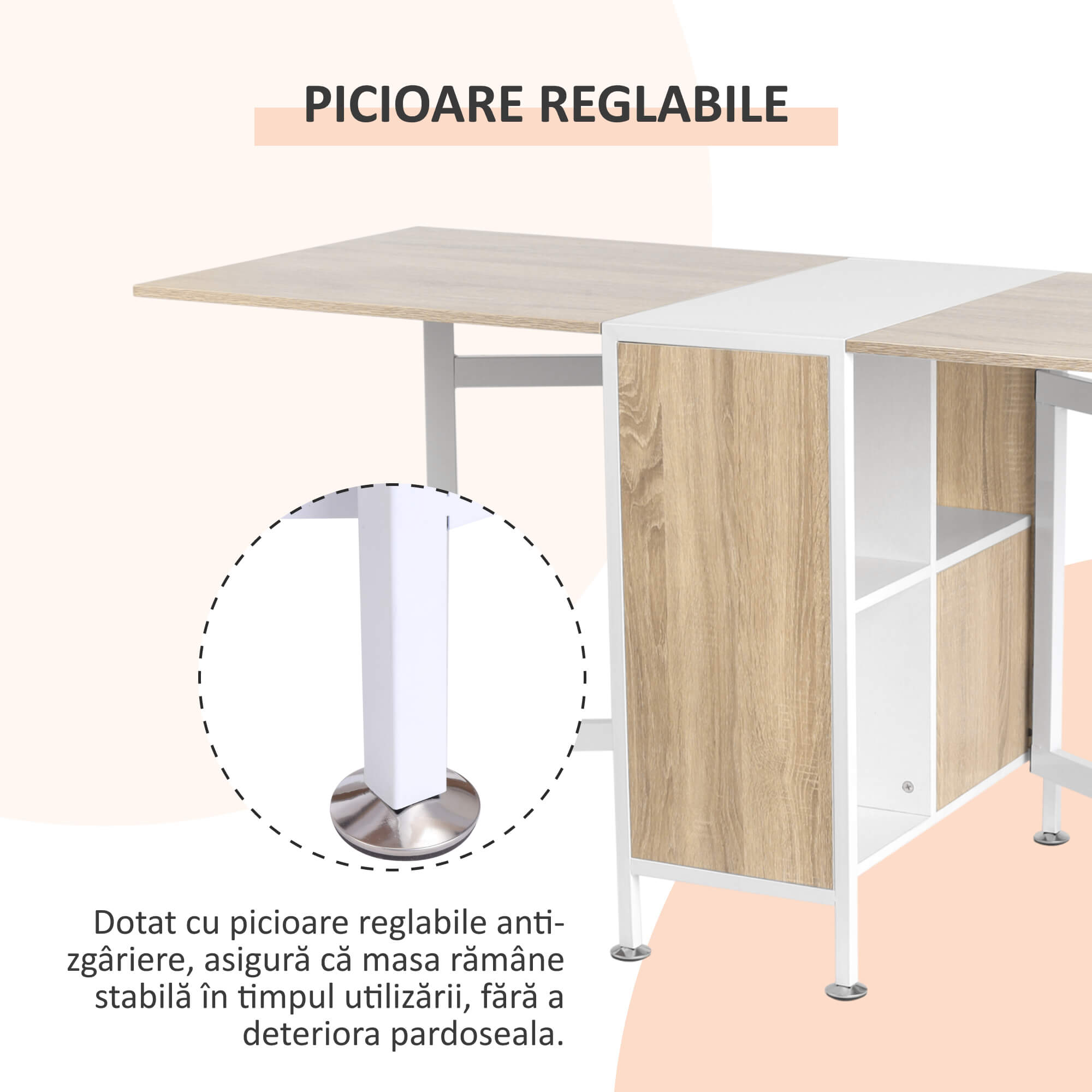  Birou 169×62×75 cm - Stejar & Alb cu 4 Compartimente Functionale [7]
