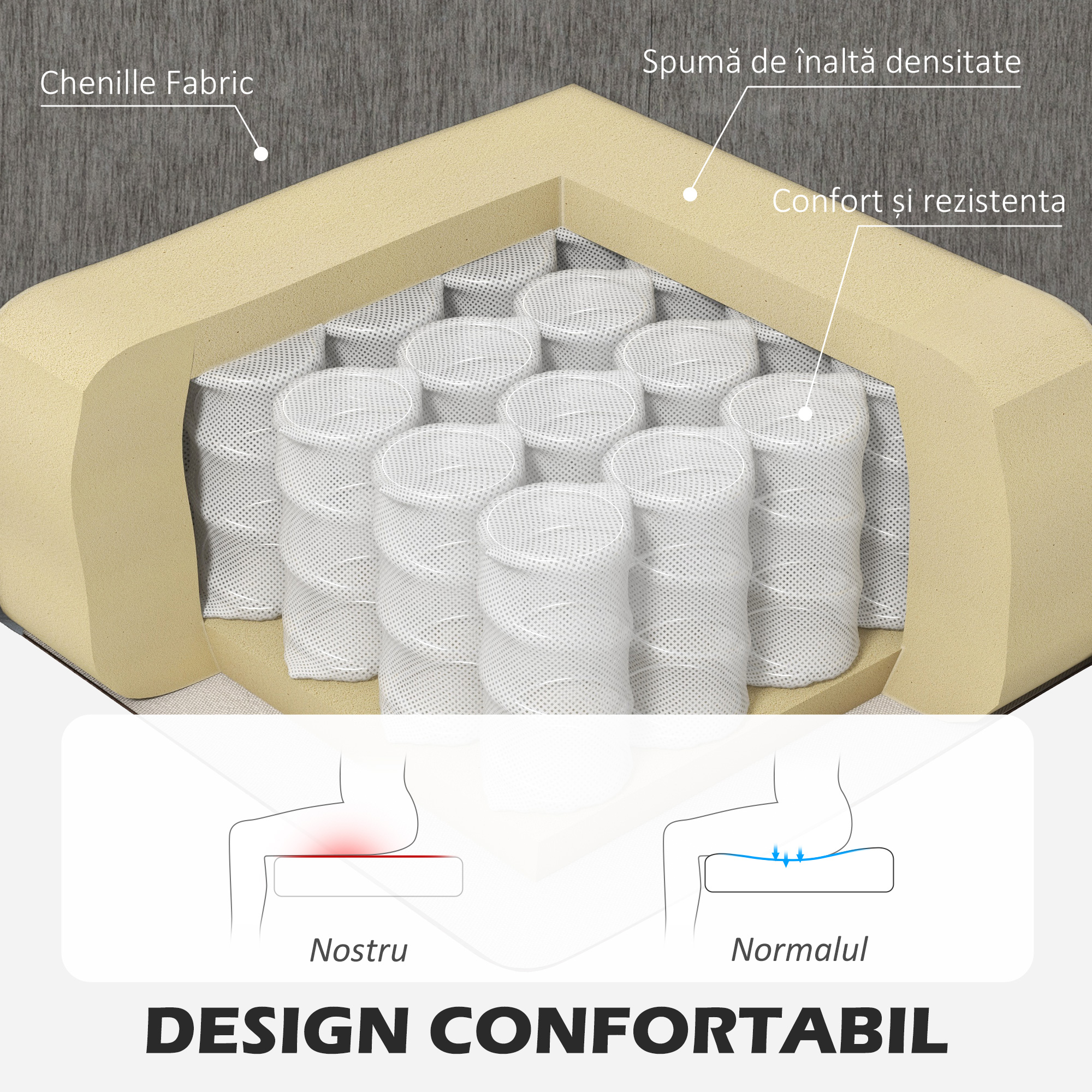  Canapea Coltar cu sezlong Reversibil, Perna pentru sezut si Spatar si 3 Locuri, 186x130x84 cm, Maro [4]