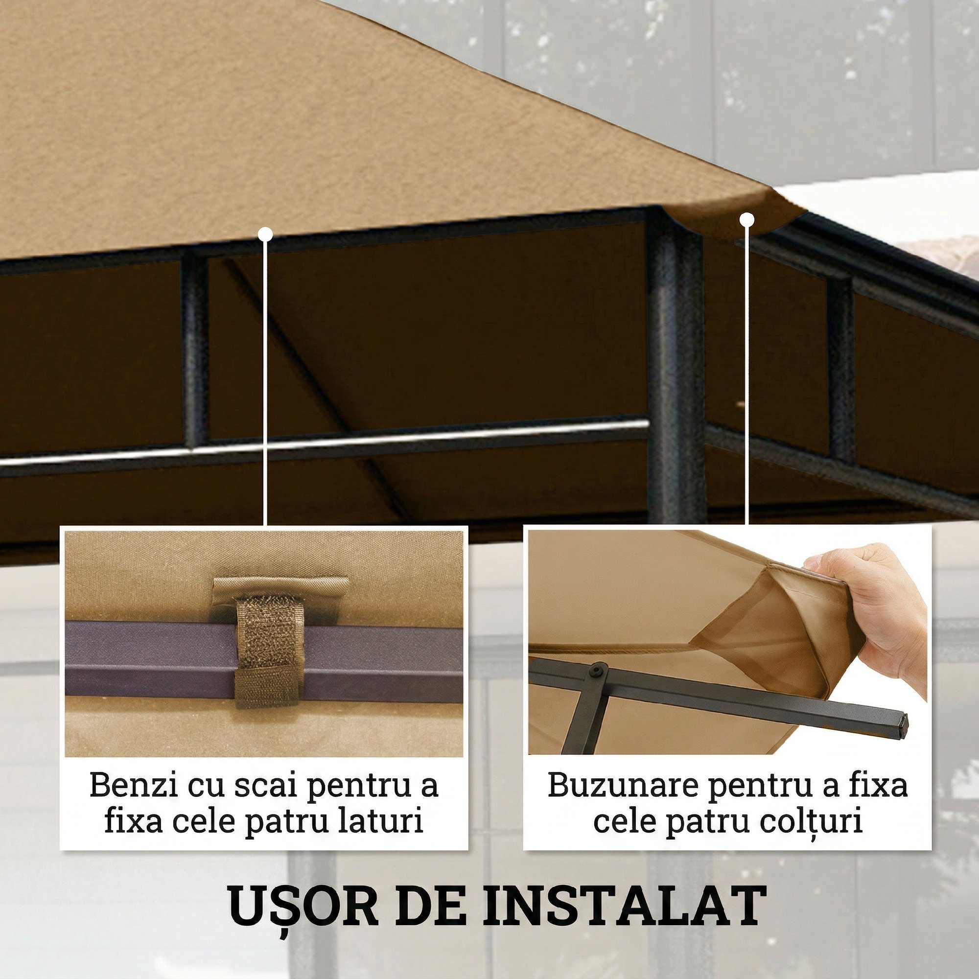  Acoperis de rezerva pentru pavilion 3x3m din poliester cu orificii de ventilatie si gauri pentru drenaj, bej [4]