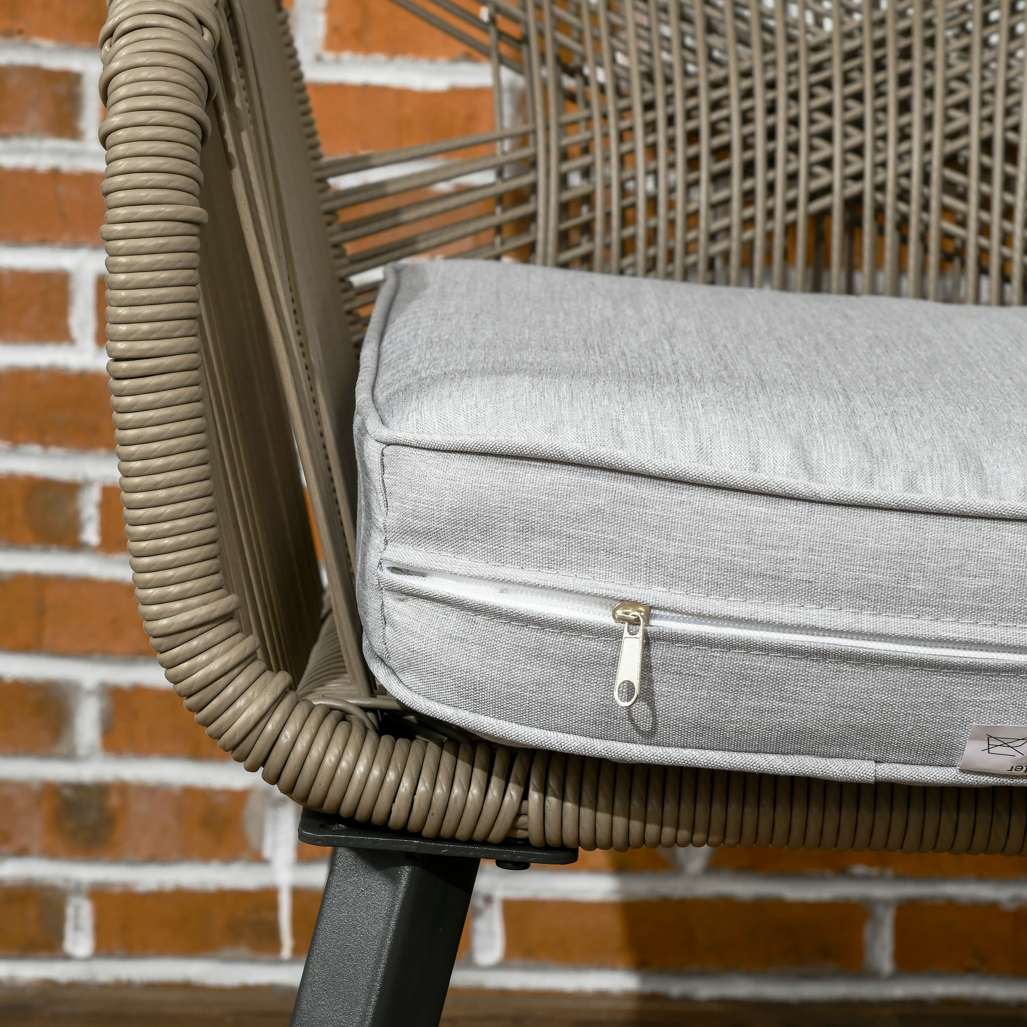  Set Modern din 3 Piese cu Suporturi Ajustabile, Set de Cafea pentru Terasa din impletitura Rotunda, 63x73x78 cm, Gri Deschis [7]