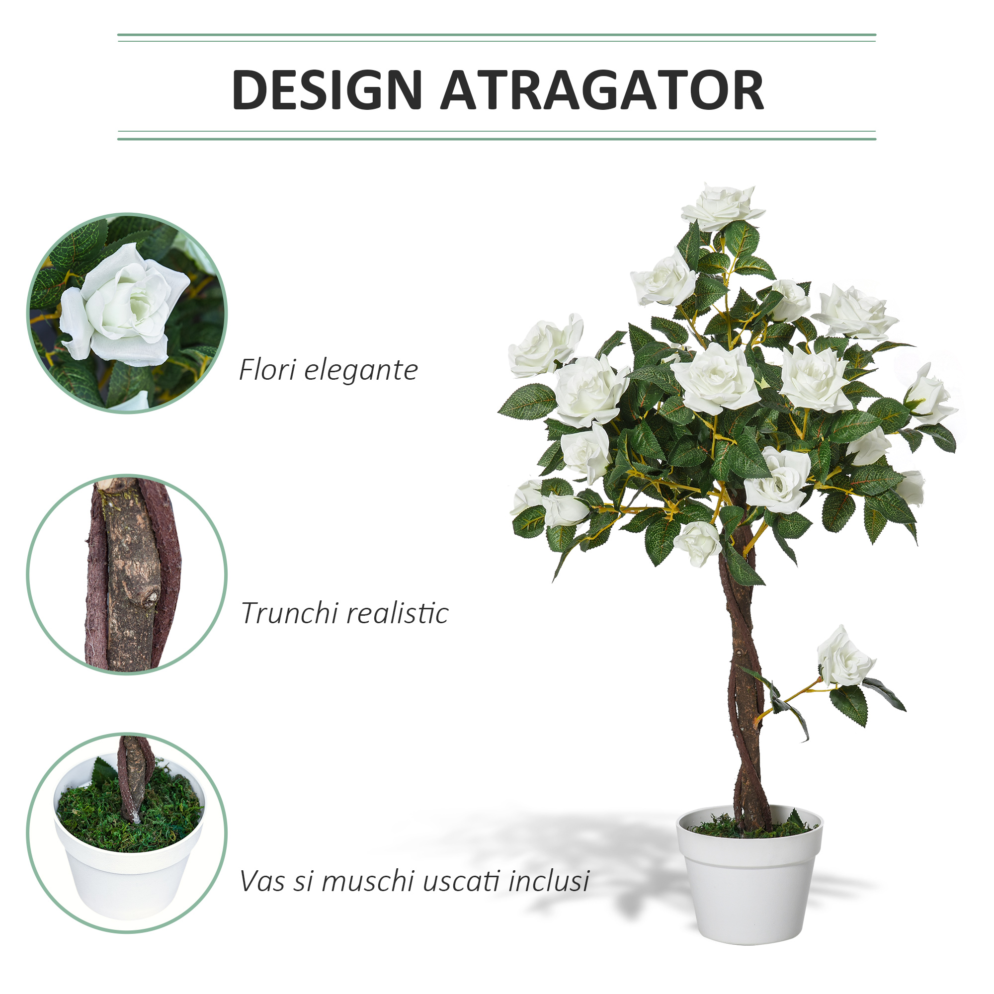  Arbore Artificial Camelia cu 21 Flori, Ghiveci inalt, 90 cm, Planta Decorativa Interior & Exterior [5]