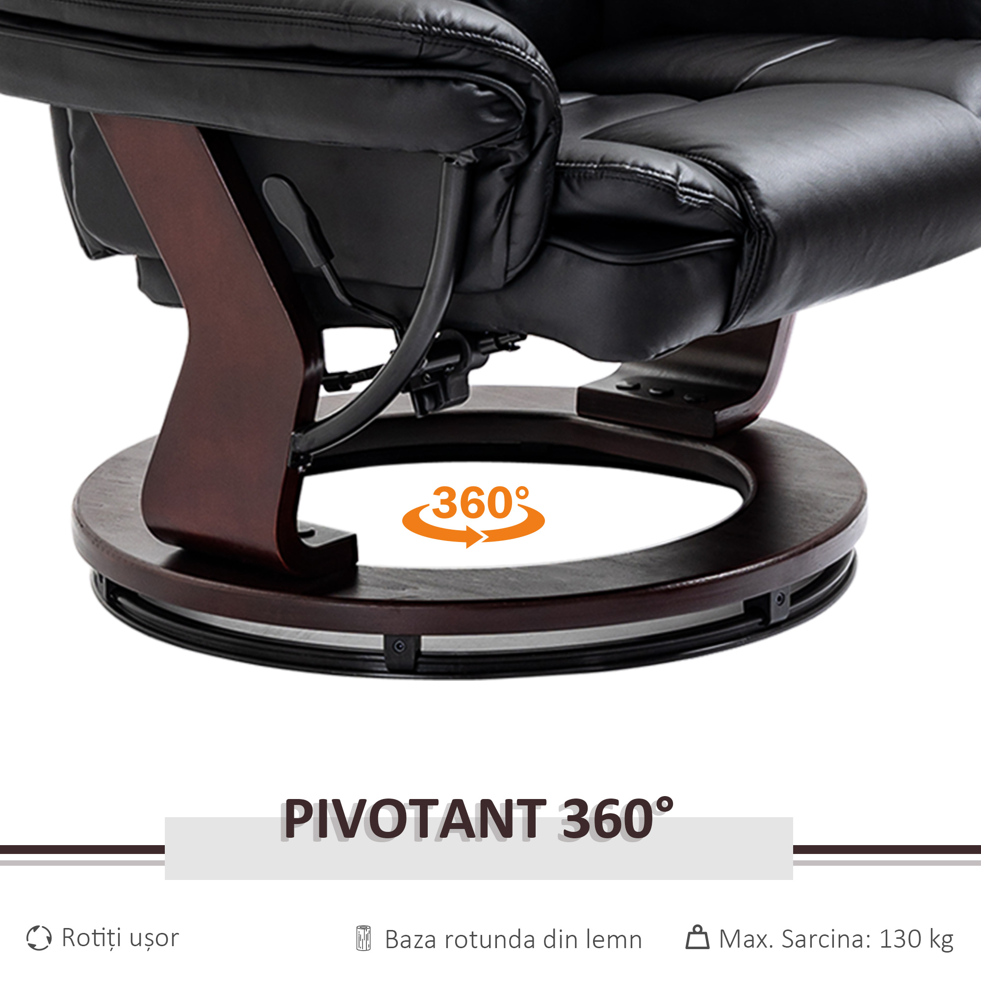  Set Fotoliu Relax si Taburet pentru Picioare, Pivotant la 360° si Inclinabil, Imitatie de piele PU [4]