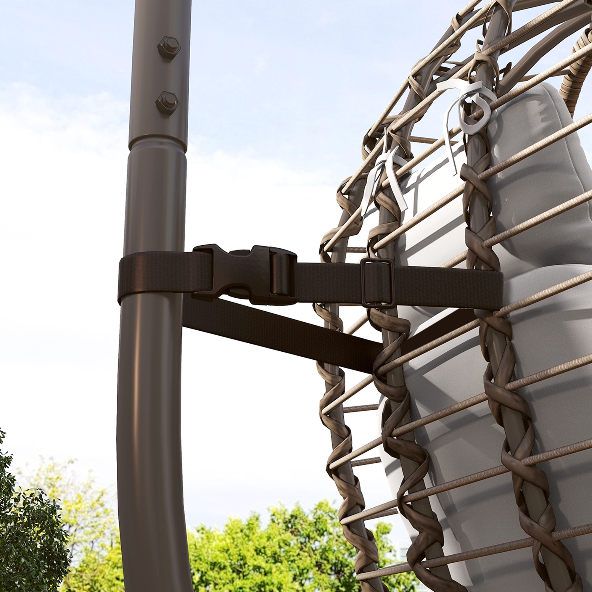  Scaun suspendat tip ou din ratan cu perna si tetiera, inaltime reglabila si sezut pliabil, gri [8]