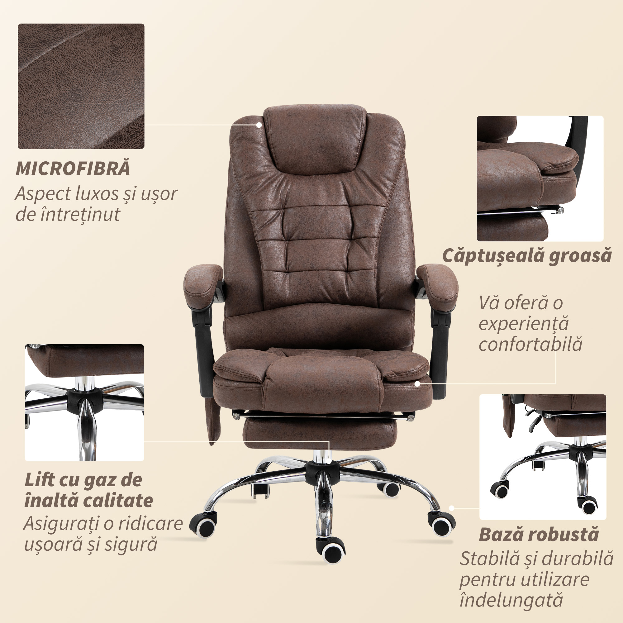  Fotoliu Birou cu Telecomanda si 6 Puncte Masaj, din Microfibra, 65x70x111-119 cm, Maro [7]
