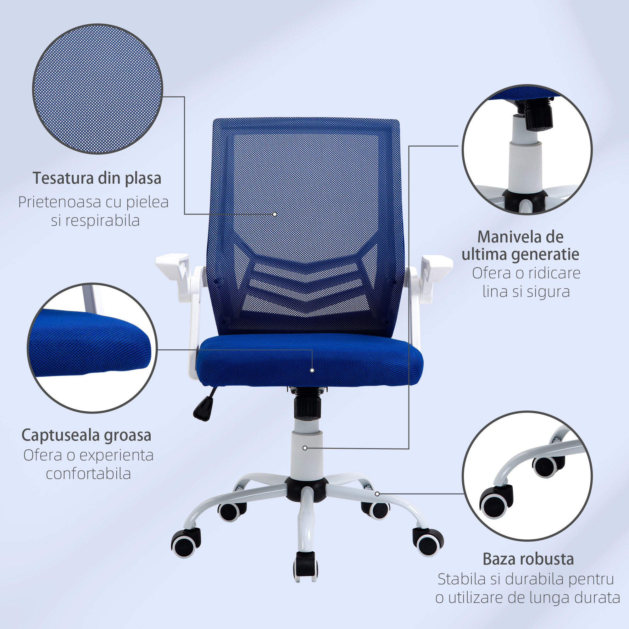  Scaun de Birou Ergonomic cu Suport Lombar din Tesatura Albastra [8]