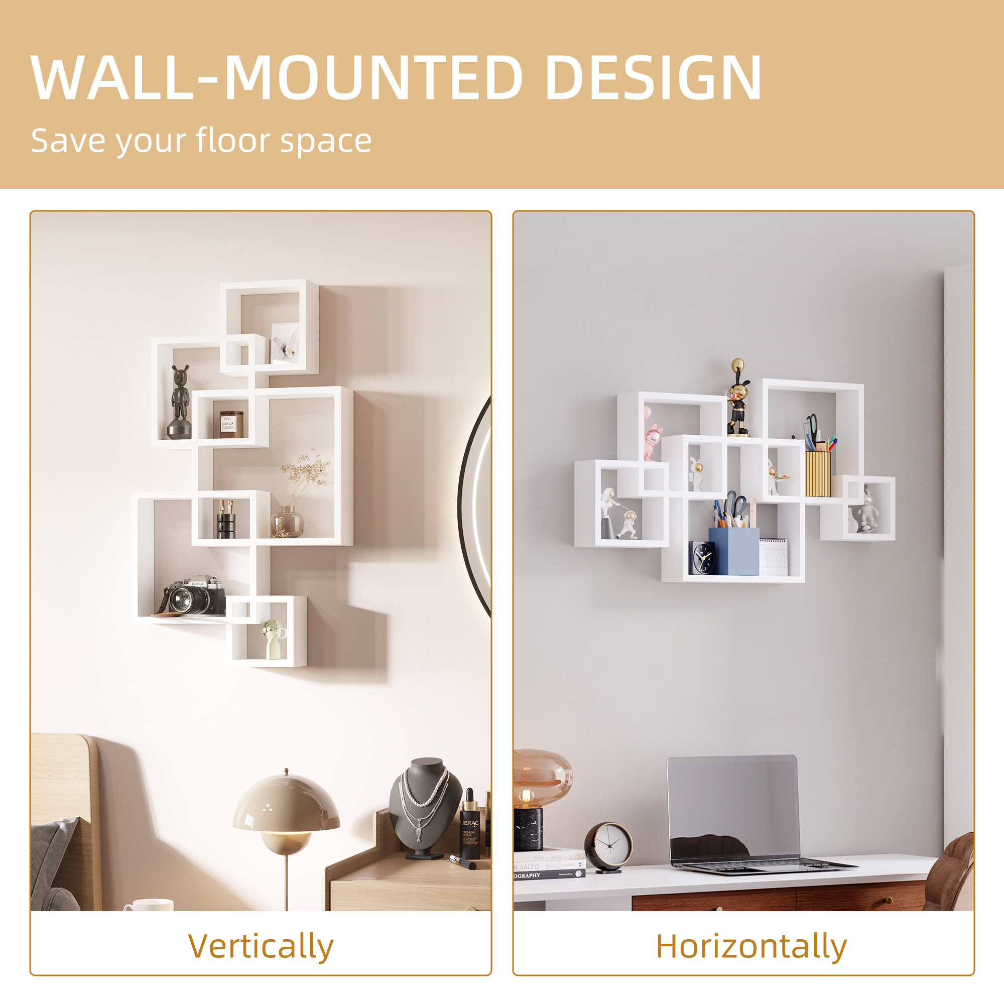  Rafturi pentru perete, 5 cuburi, cu accesorii de fixare, alb [3]