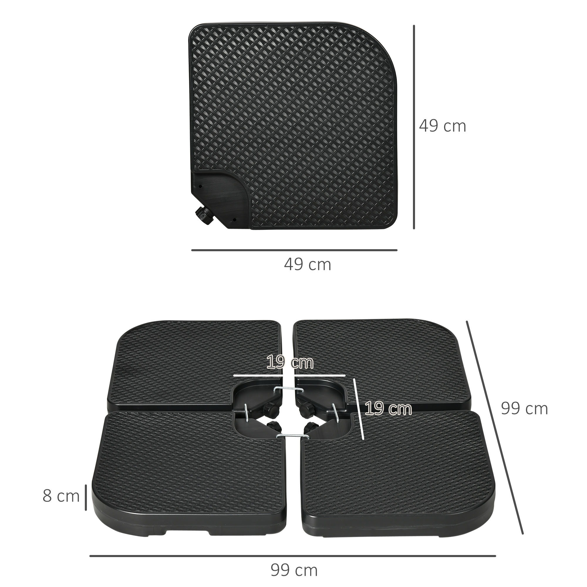 Baza  pentru Umbrela Set 4 Bucati Stivuibile cu Manere Integrate, in HDPE, 100x100x8 cm, Negru [2]