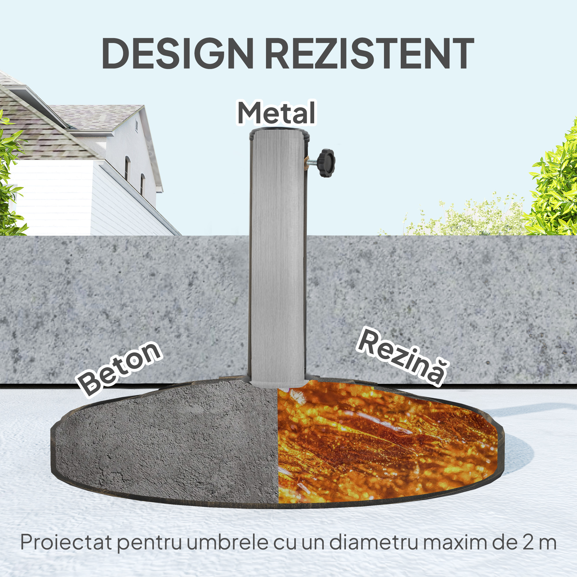  Baza pentru umbrela de 12 kg cu manivela integrata, din rasina, metal si ciment, Ø46x34 cm, bronz [4]
