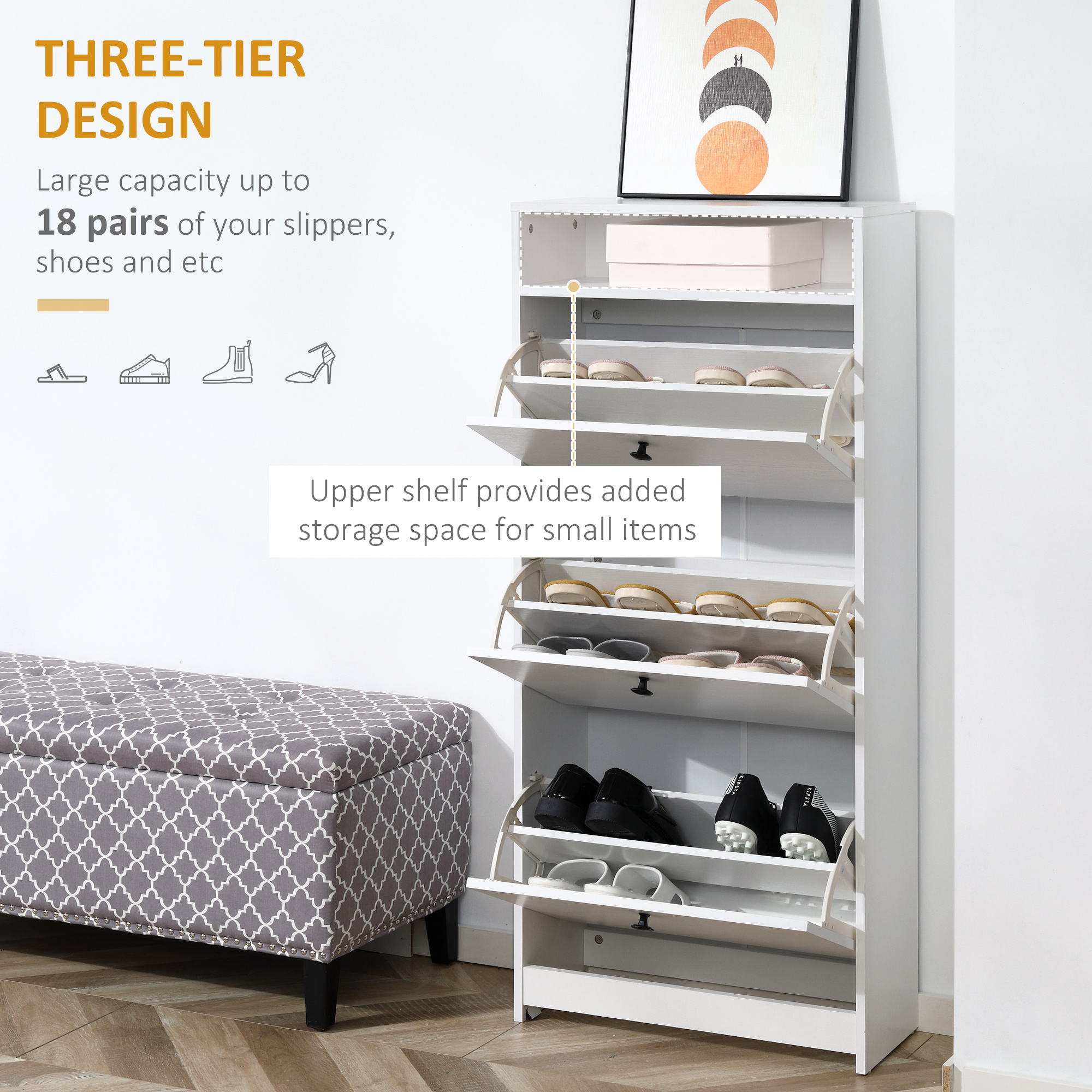  dulap pantofi, 3 compartimente, 60×24×132cm, alb [4]